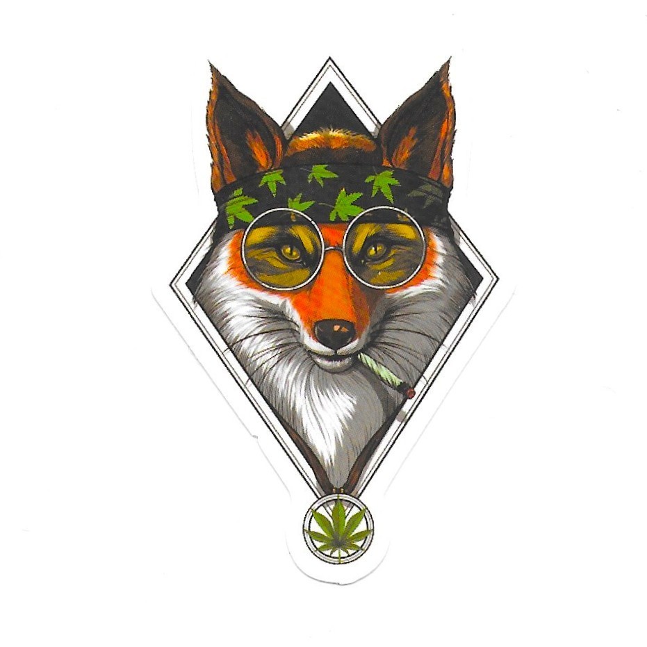Cool Fox Smoking Weed Vinyl Sticker Stoner Animal Decal 420 Art Geometric Hippie