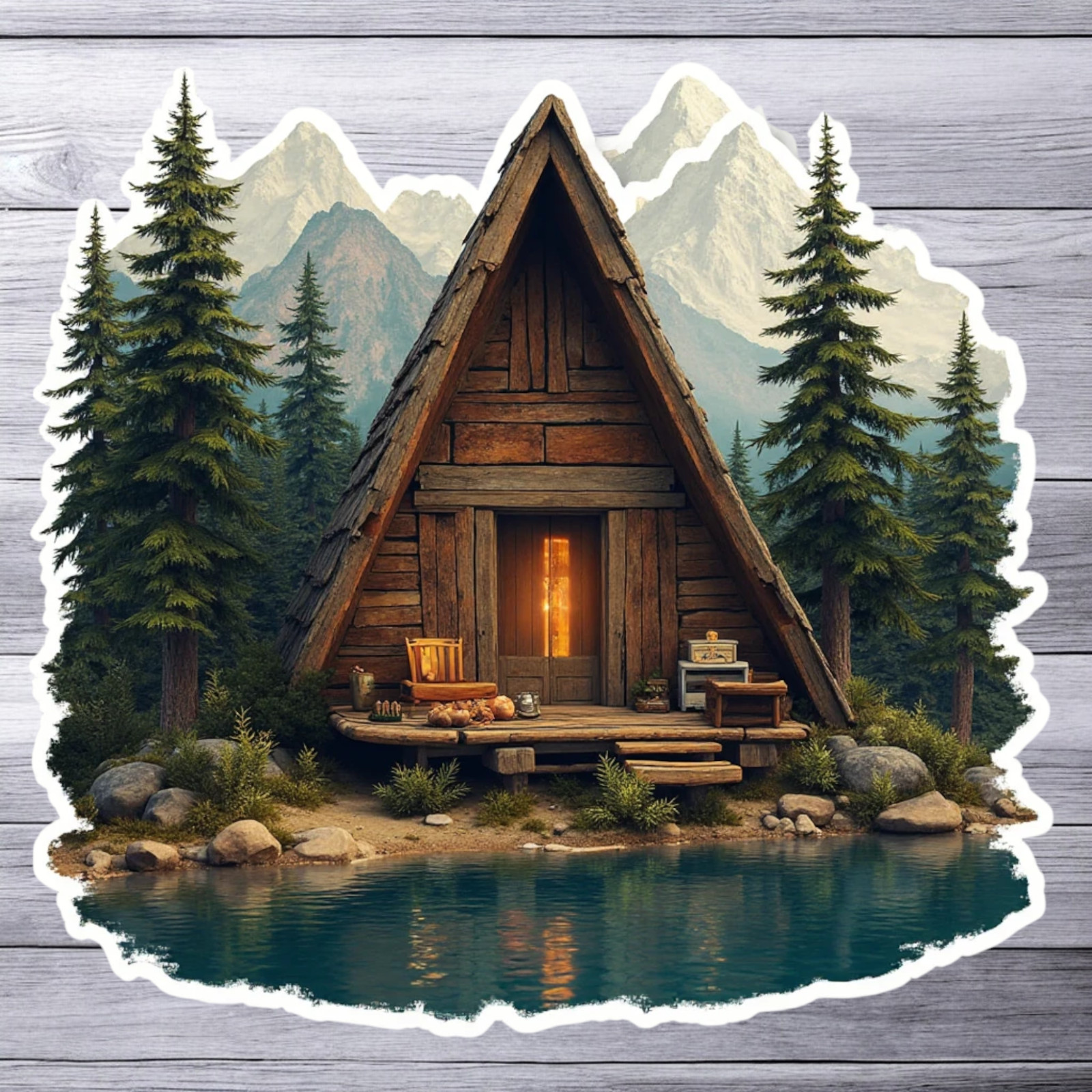 Cabin sticker vinyl decal A frame mountain lodge forest lake rustic outdoor art