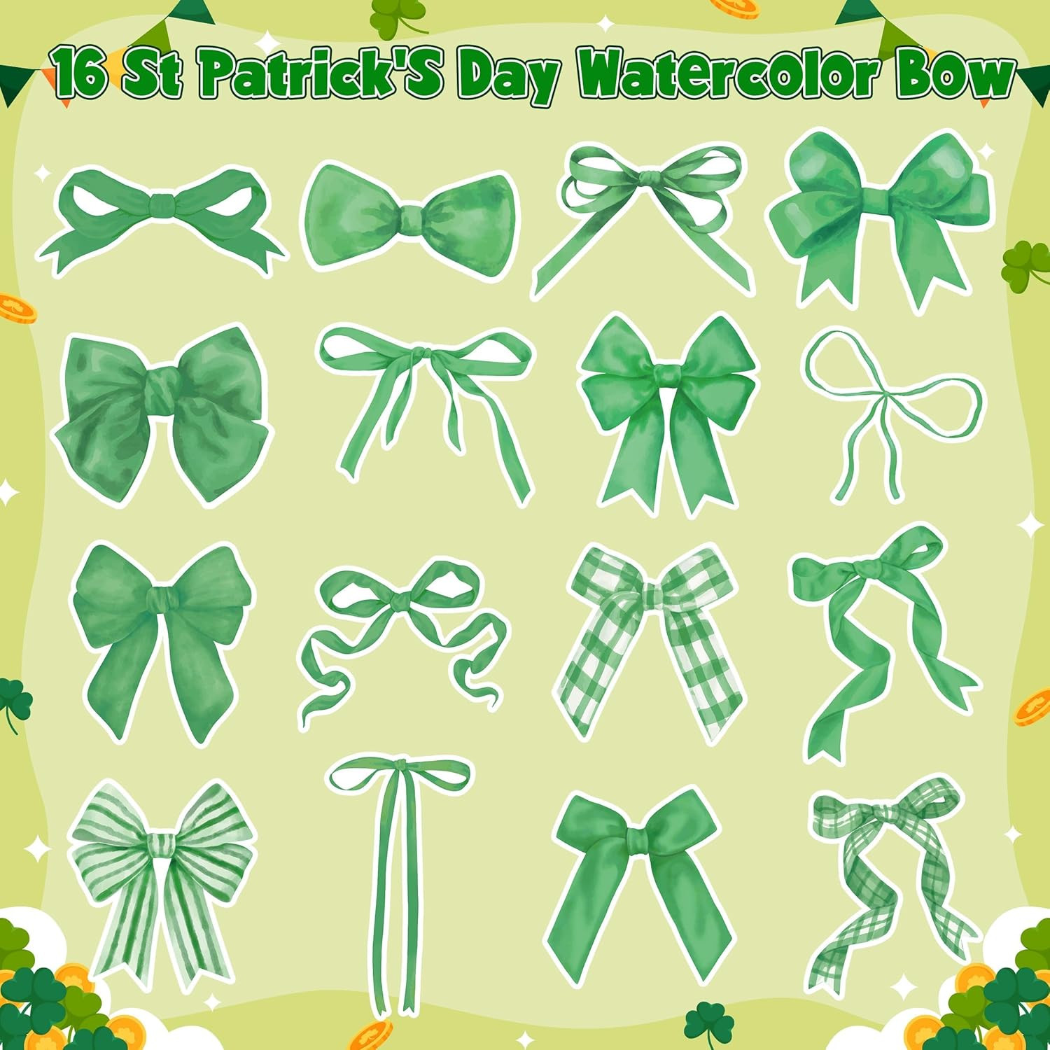 Spring Green Bow Roll Stickers – 1000 Pcs Waterproof Vinyl Decals