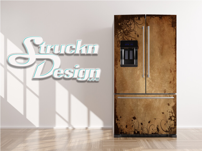 Brown Beige Vintage Floral Boarder Fridge Freezer Wrap Side Door Vinyl Decal