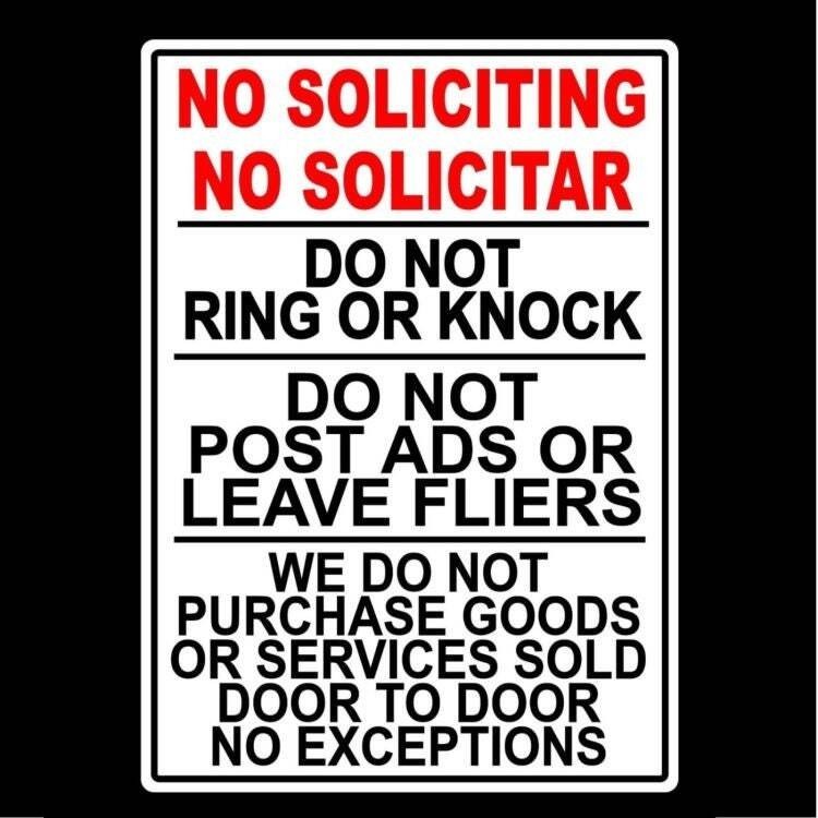 No Soliciting No Solicitar Do Not Ring Knock No Sales People Sign / Decal /