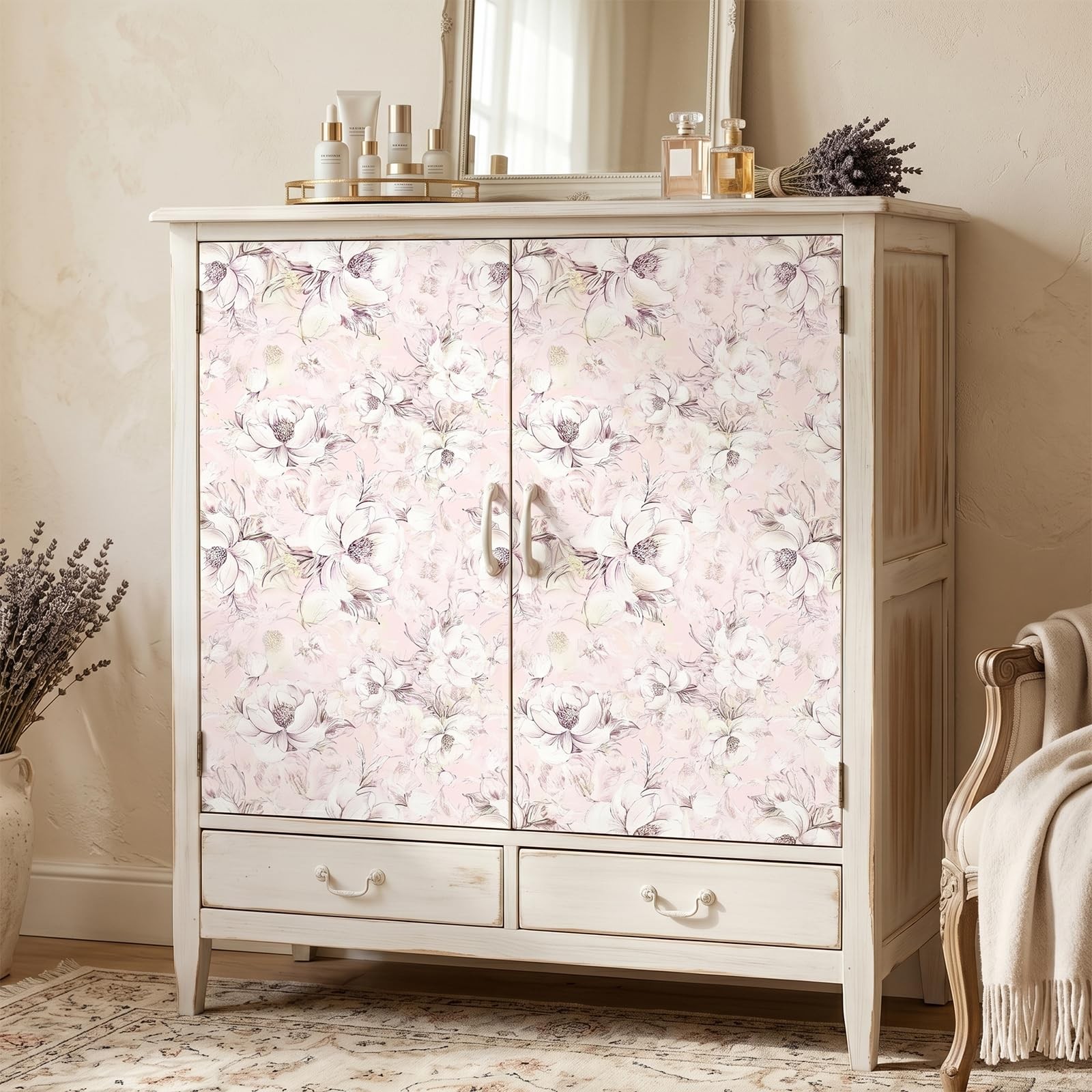 17.5in X 23ft Removable Aesthetic Floral Wallpaper Pink Peel and Stick Renter…