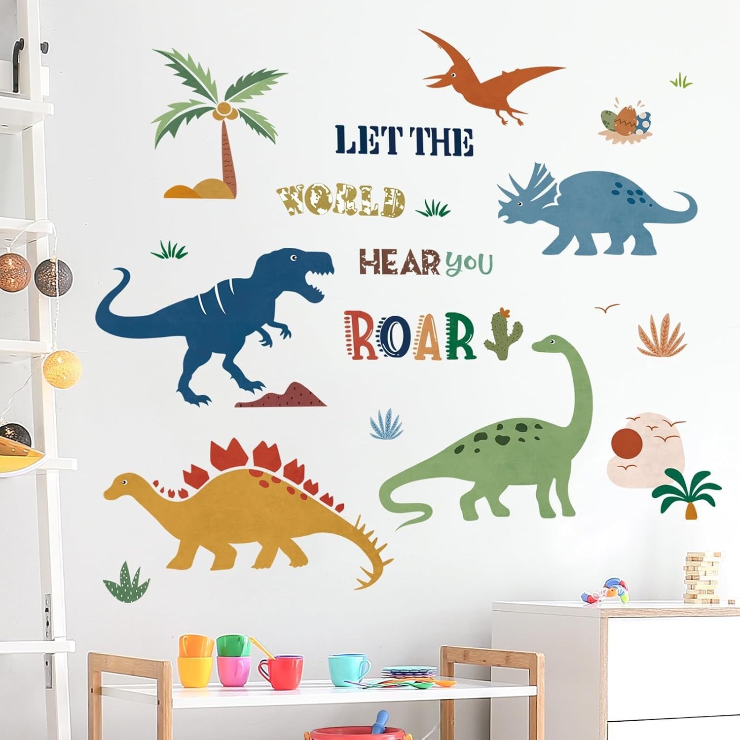 Boho Dinosaur Wall Decals Dino Palm Tree Wall Stickers Baby Nursery Boys Bedr…