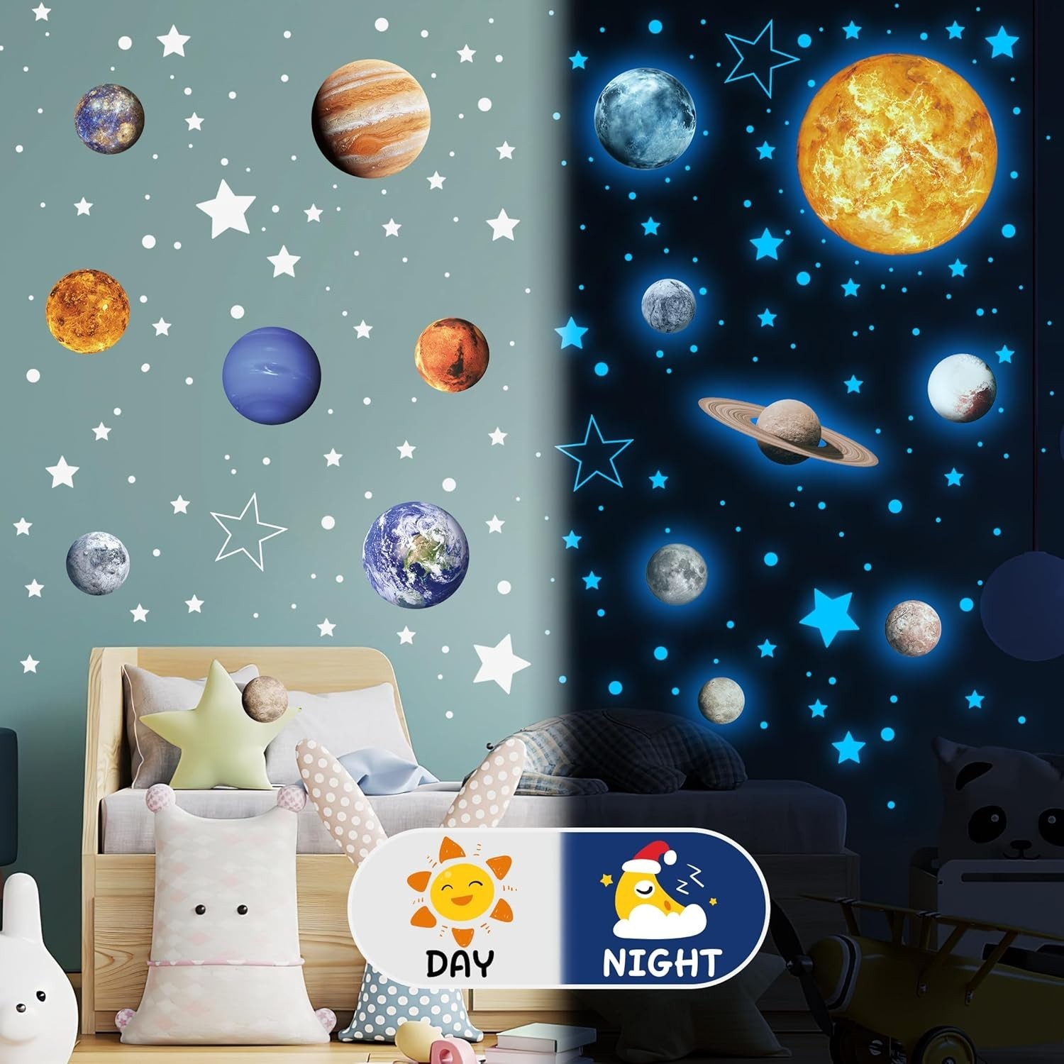 Glow in The Dark Stars Planets Wall Decals Kids Room Ceiling Stickers Blue