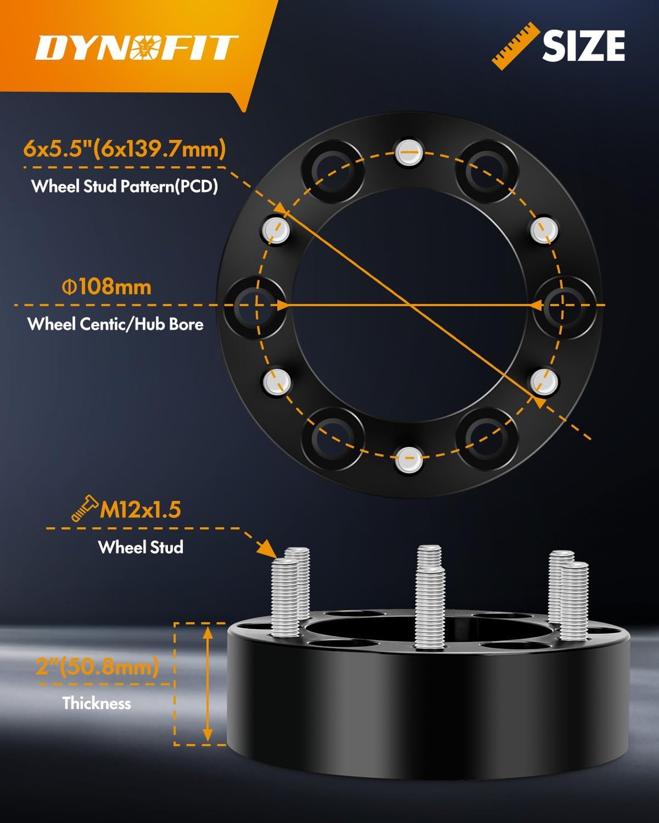 dynofit 6×5.5 Wheel Spacers 2 Inch Compatible with Toyota Tacoma, 4Runner, FJ…