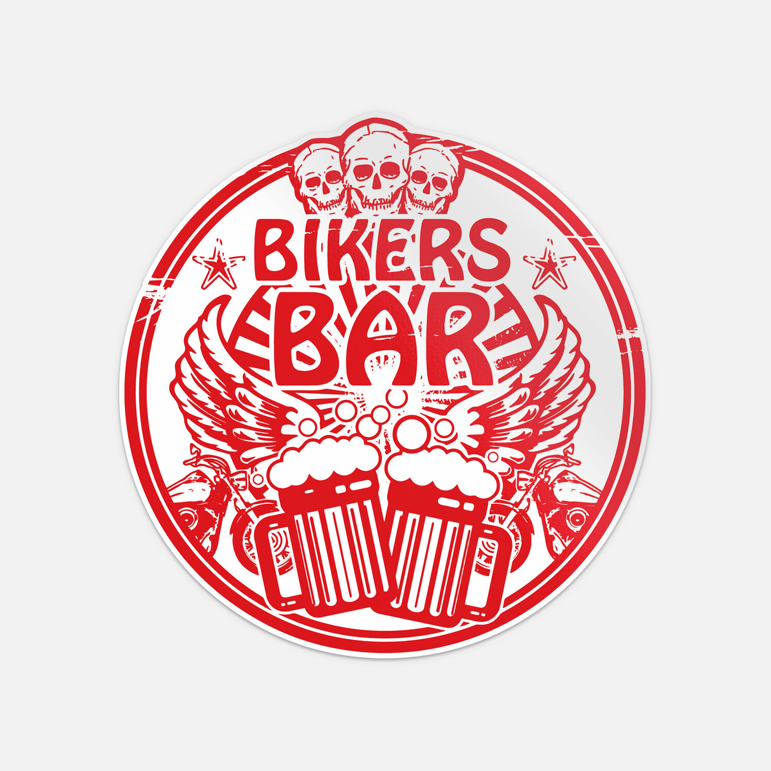 Grunge Rubber Stamp Bikers Bar Skull Beer Auto Moto Vinyl Sticker Decal