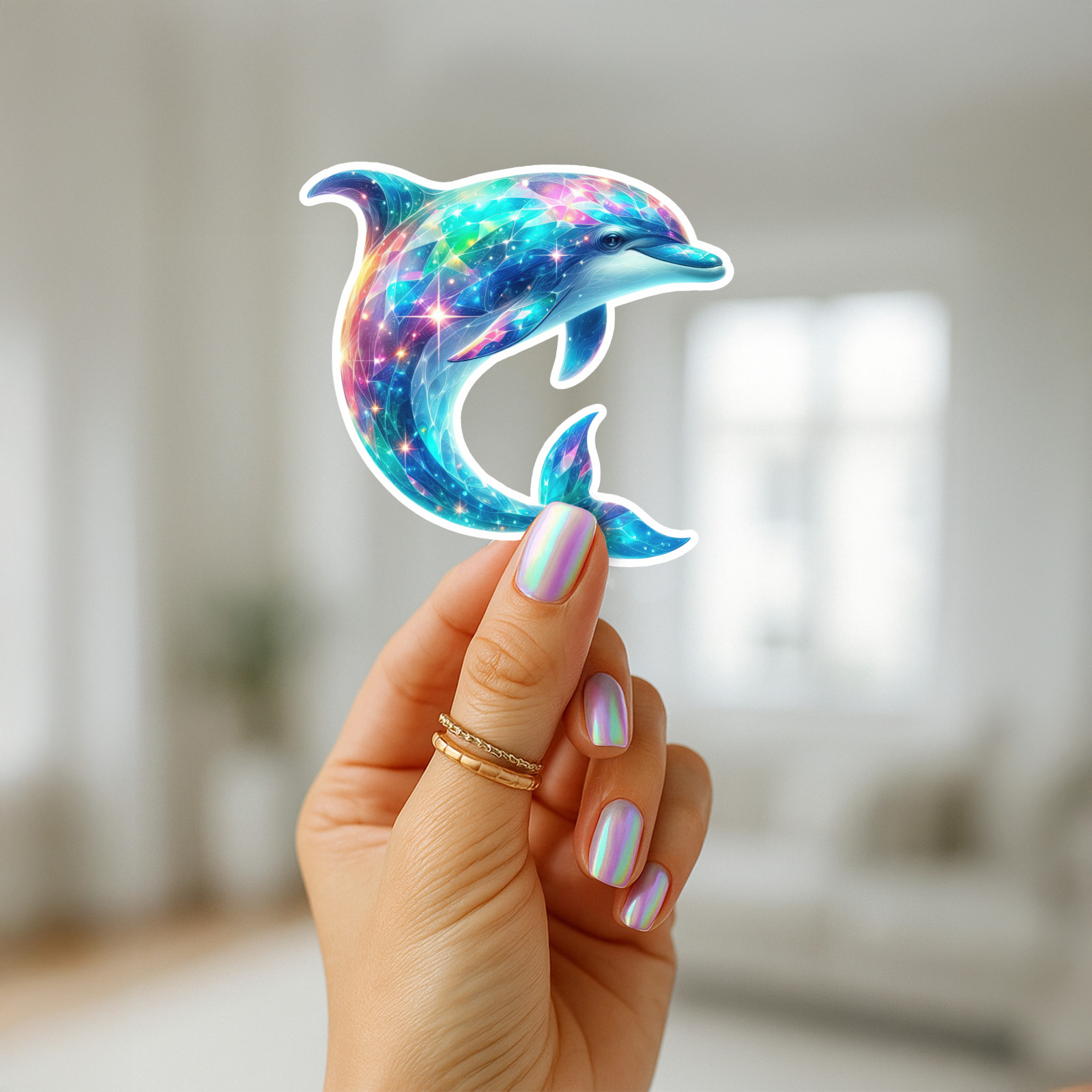 Galaxy Dolphin Vinyl Sticker Holographic Ocean Waterproof Glossy Cosmic Decal
