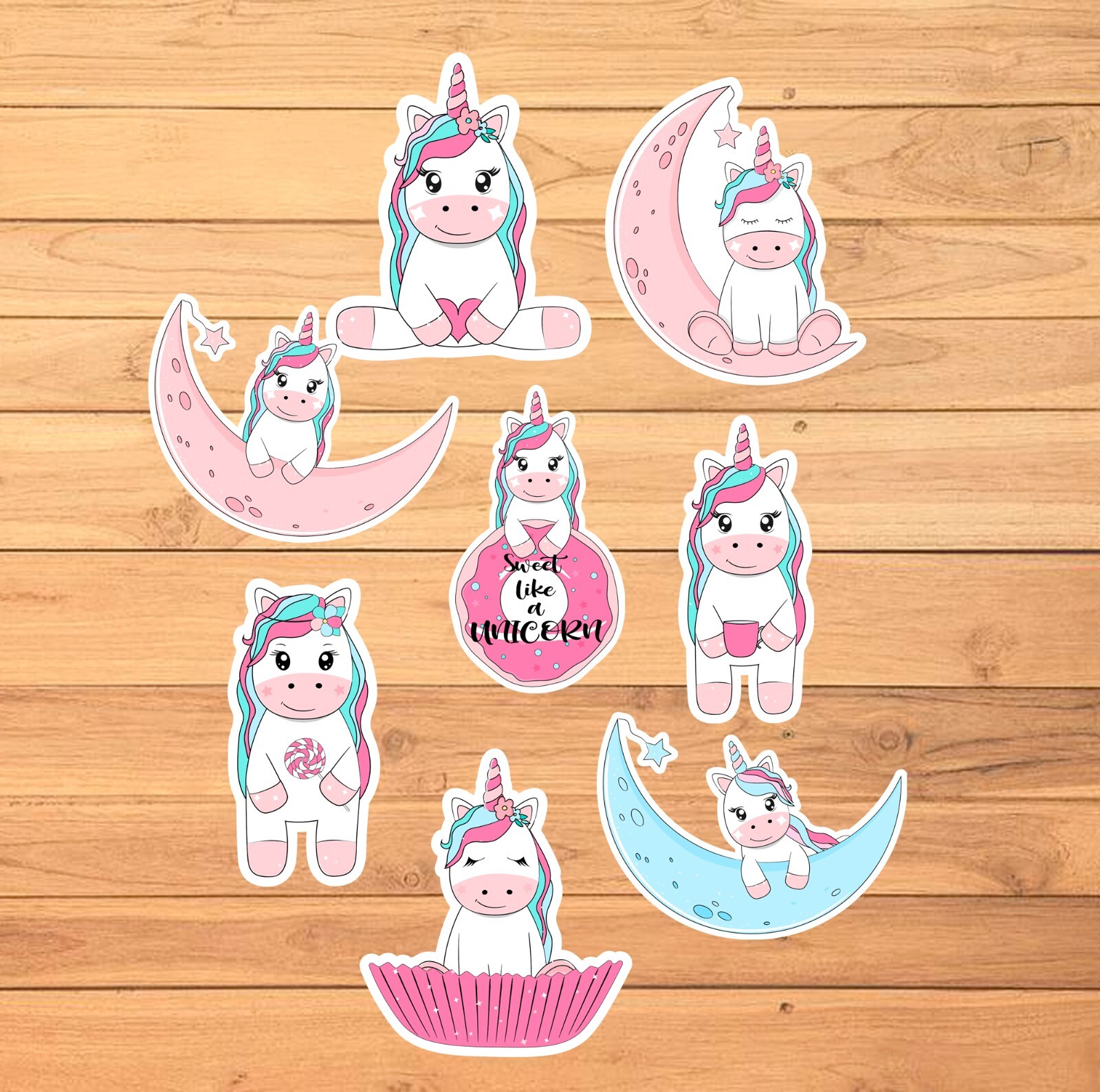 Unicorn Stickers / 2 1/2 Inch / Set of 8