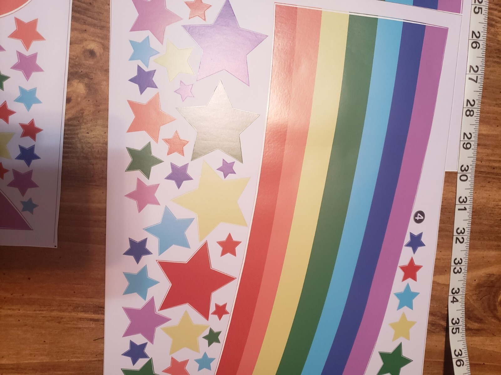 Large Rainbow Wall Decal Kids Room Balloons Stars Clouds NIP