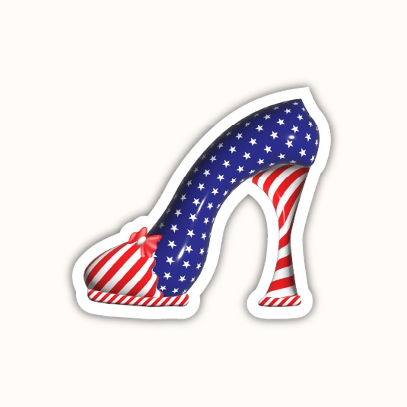 Patriotic High Heel Shoe Vinyl Sticker USA Flag Red White Blue Decal Car Bottle