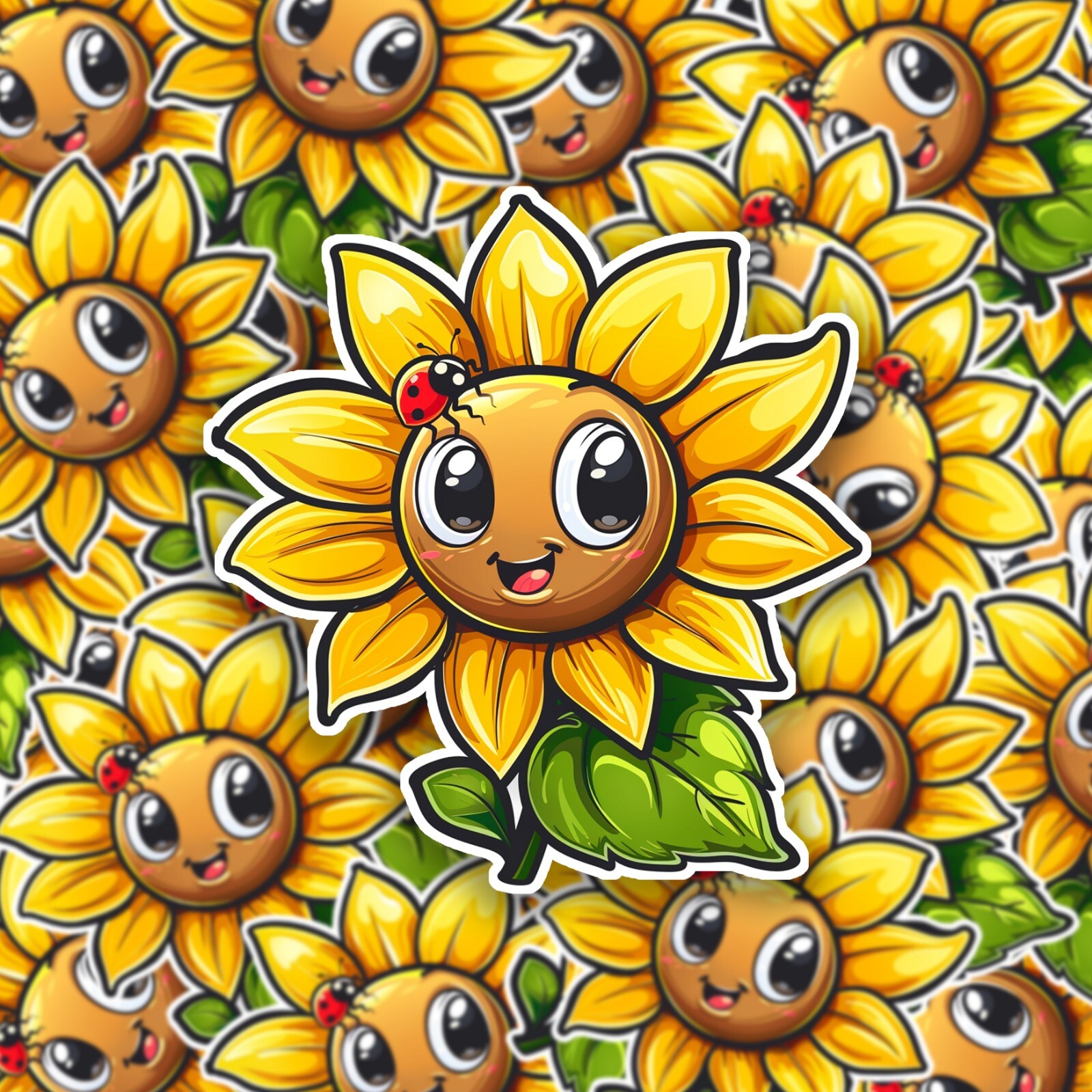Sunflower with Ladybug Sticker | Waterproof | Vinyl Sticker | Laptop