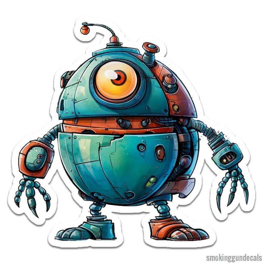 One Eye Robot, Vinyl Decal Sticker, Indoor Outdoor, 3 Sizes, #12566