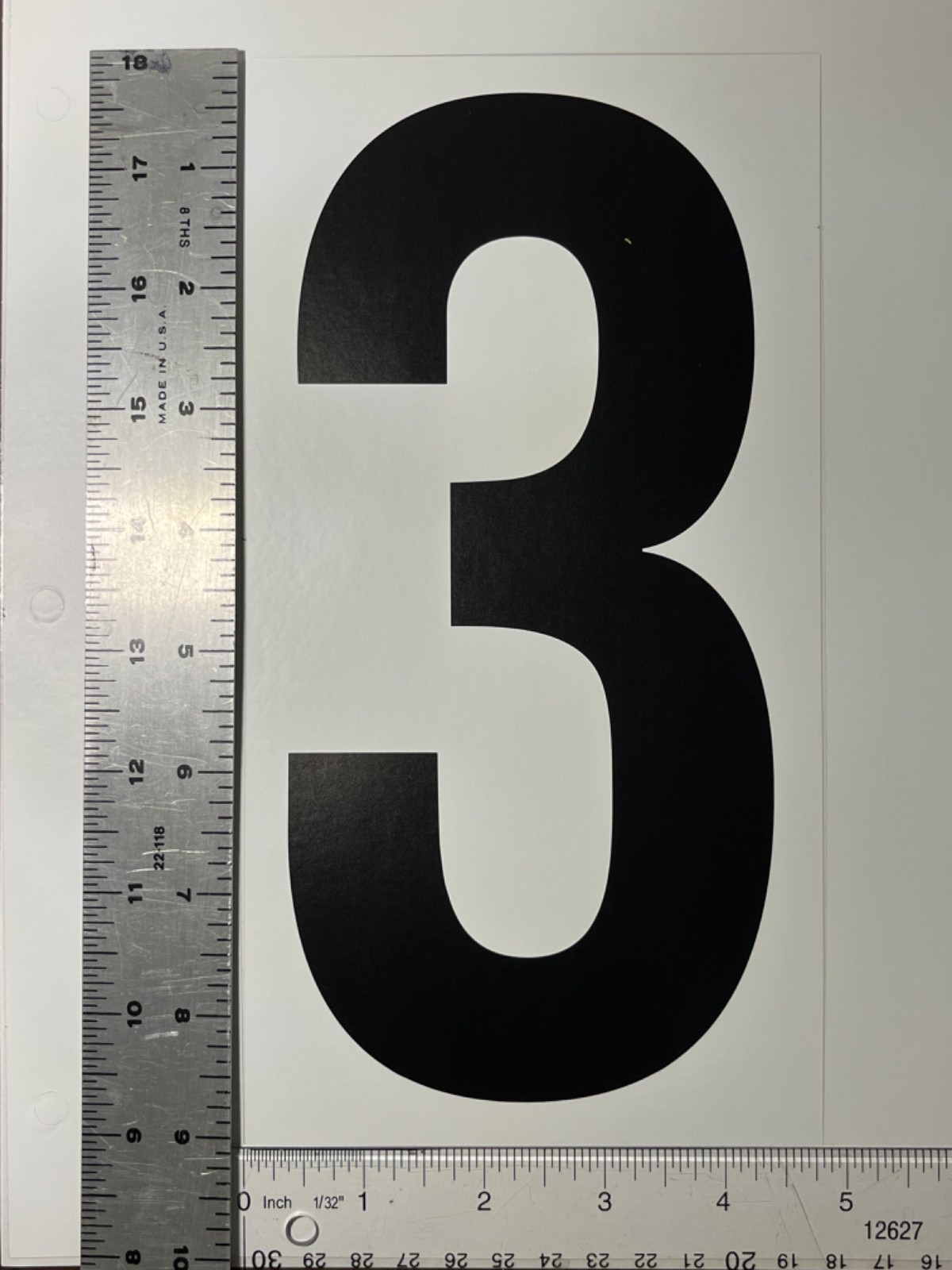 #3 Vinyl Number Sticker Large 9" x 5" black on white for outdoor
