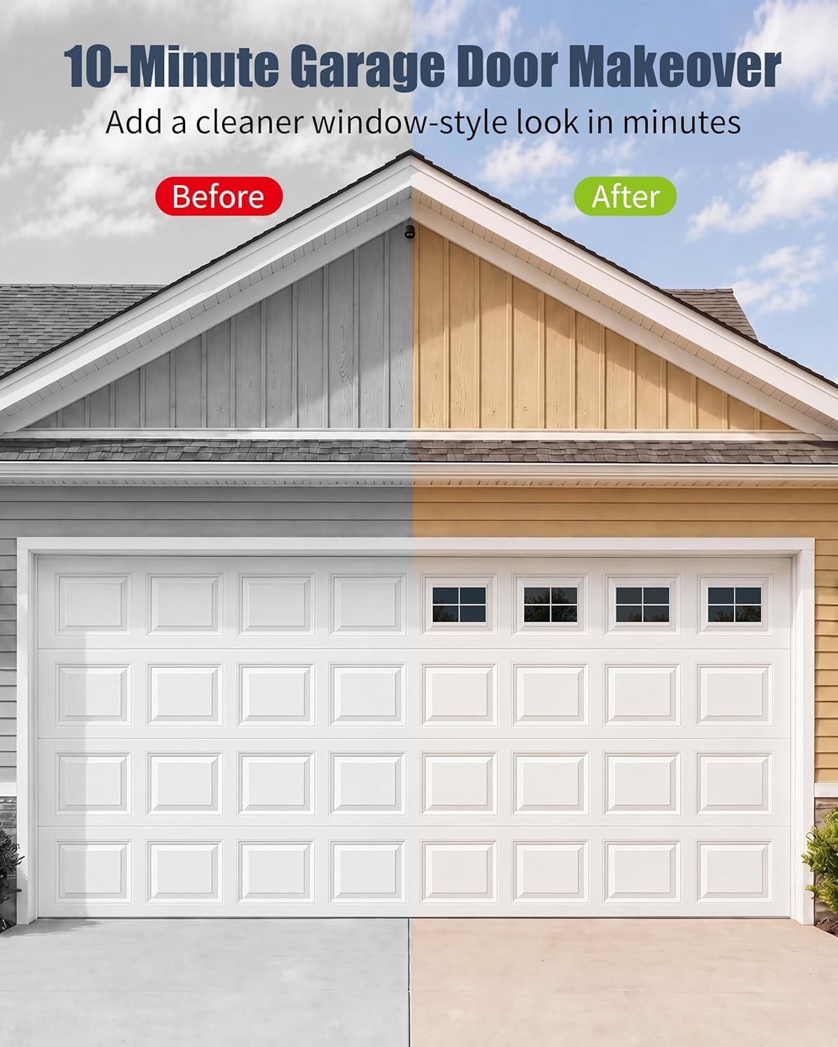 32-Pcs Magnetic Garage Door Windows – Stylish Faux Panels Easy Install 6.125"x4"