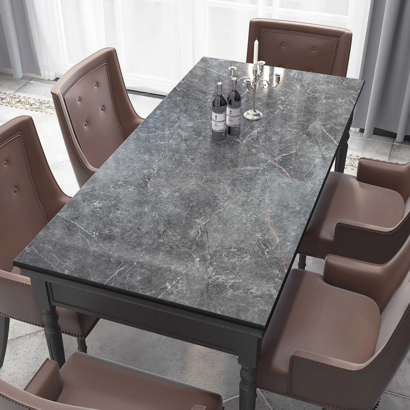Gray Marble Peel and Stick Glossy Dark Grey Granite Wallpaper Adhesive Remova…