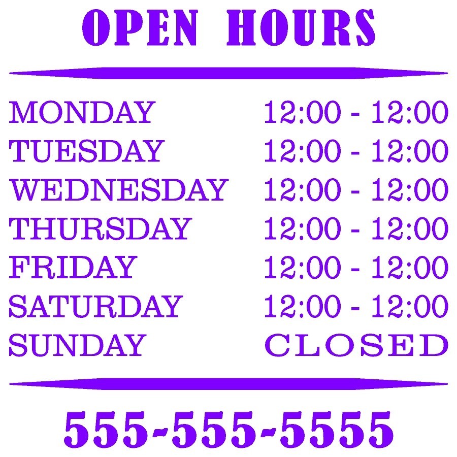 Business Hours Store Hours Vinyl Decal Windows Door Glass Many Colors & Sizes
