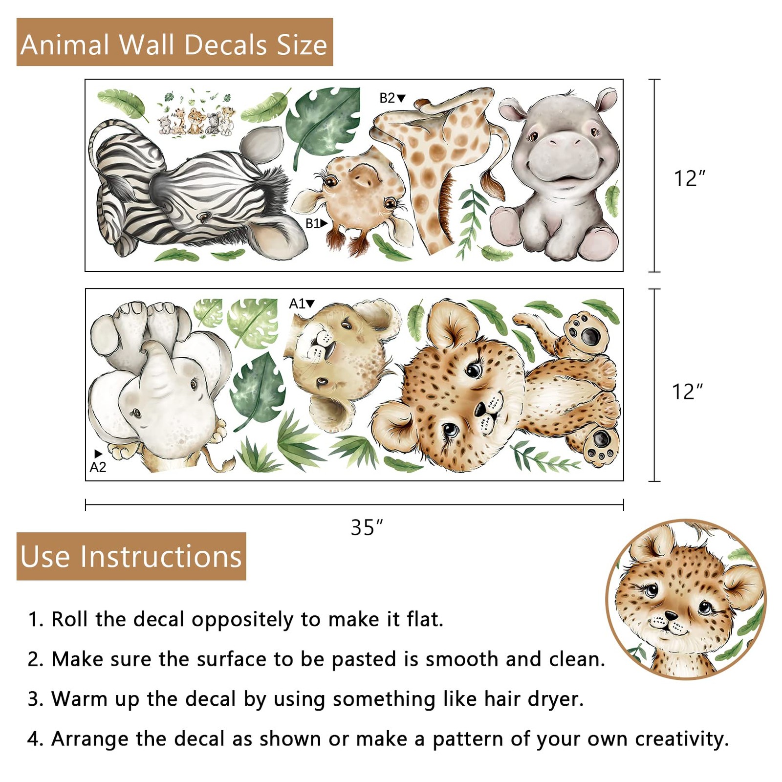 Yovkky Safari Animals Wall Decals Pack 1