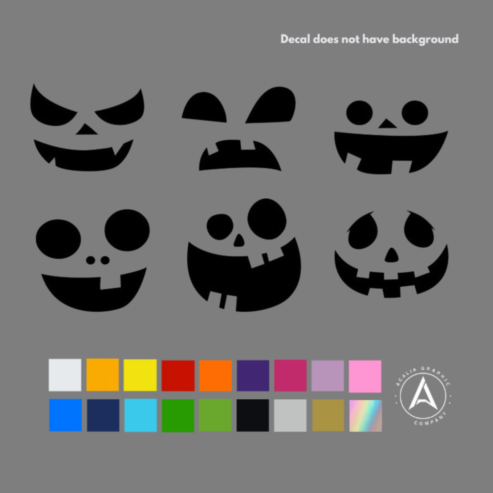 6 PACK Pumpkin Face Stickers Vinyl Decals Carved Halloween Décor Jack-o-Lantern