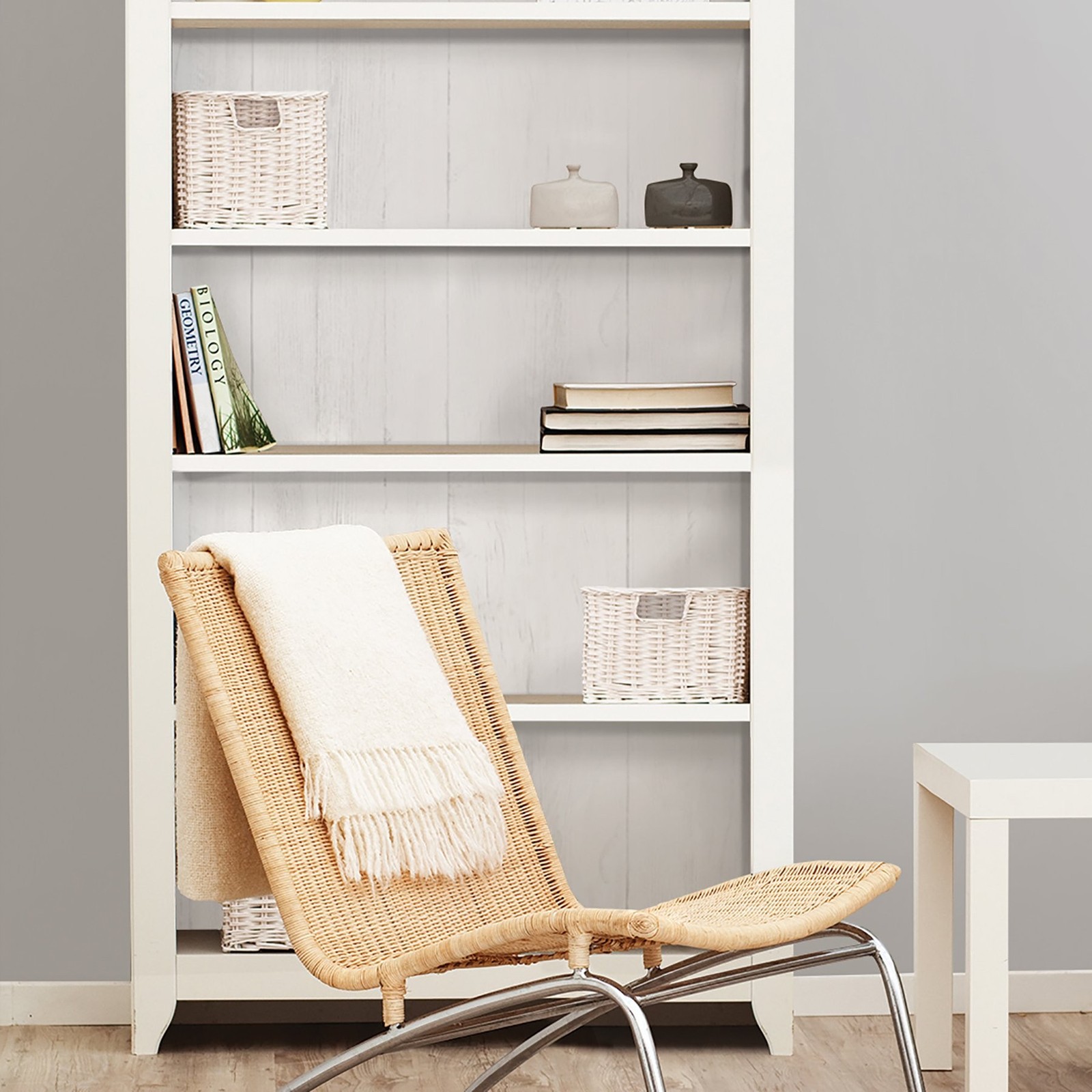 NuWallpaper NU3129 Reclaimed Shiplap Peel Stick Wallpaper, White & Off-White