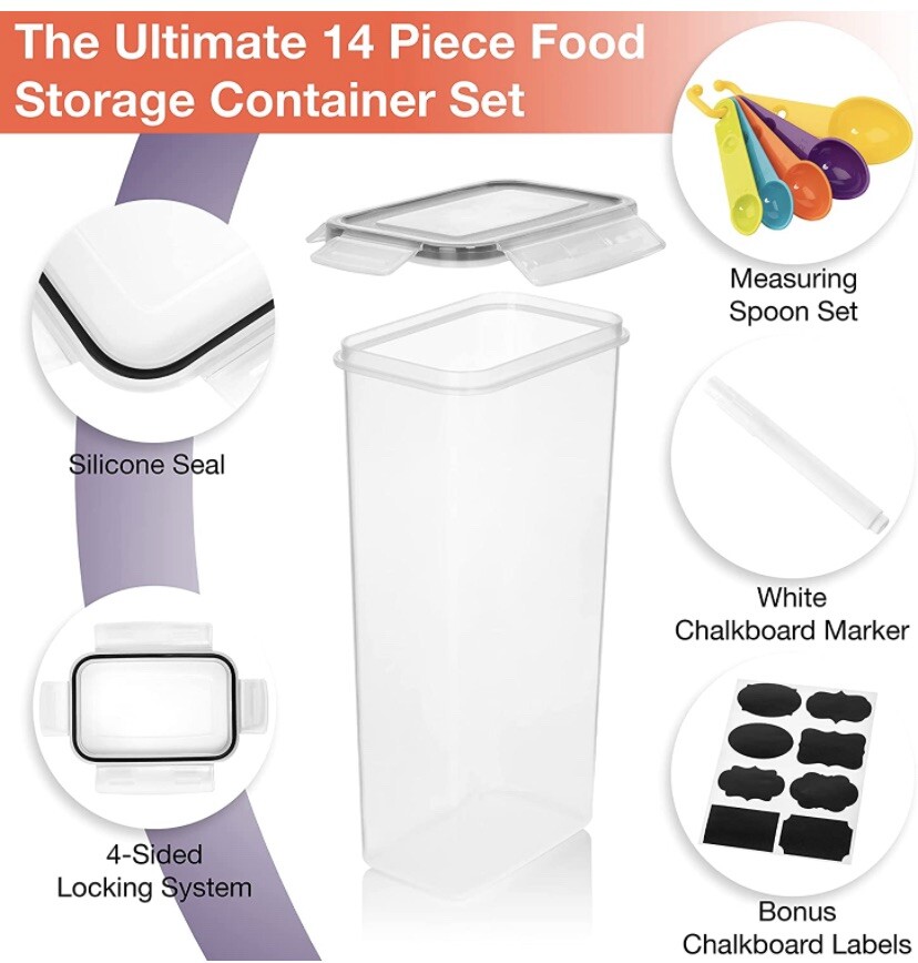 14-Piece Airtight Food Storage Containers Kitchen Organization Set For Pantry