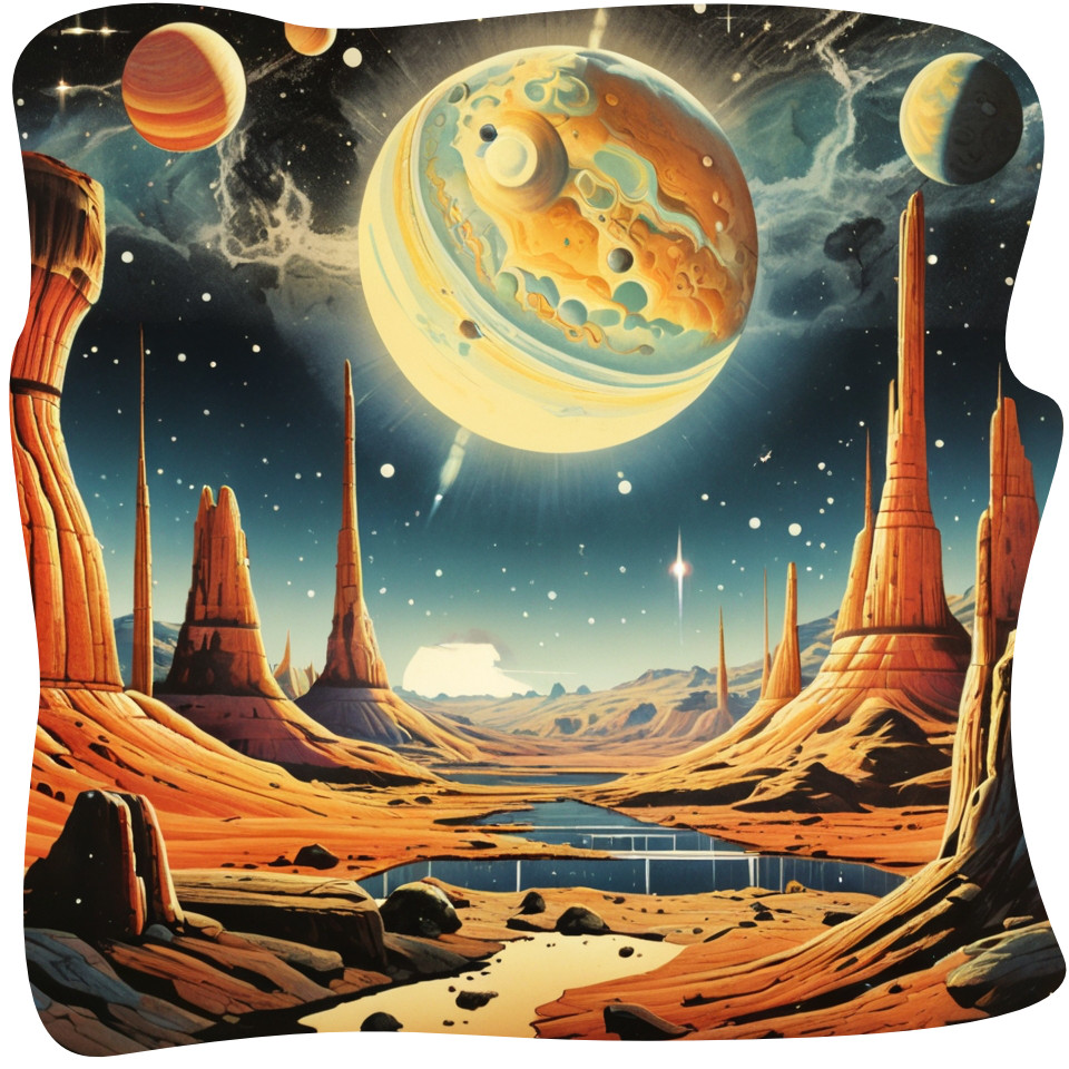 Retro Other Worlds Glow Dark Stickers Sci-Fi Fantasy Art Space Planets Laptop