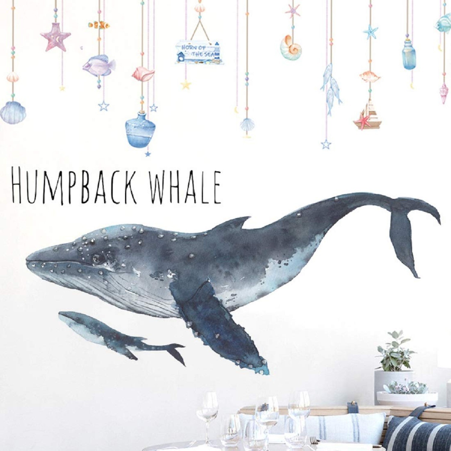 Humpback Whale Wall Decals Marine Animal Stickers Peel and Stick Art Mural De…
