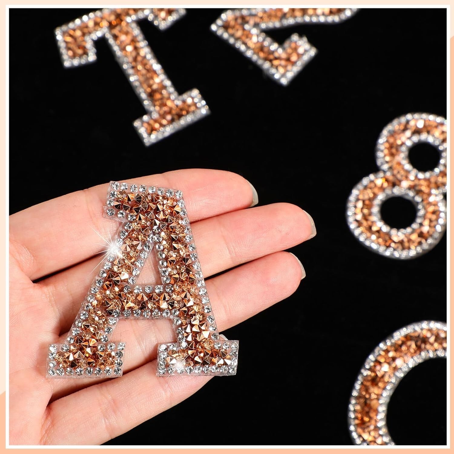 1.97Inch Rose Gold White Rhinestone Letter Number Sticker Phone Laptop Hat