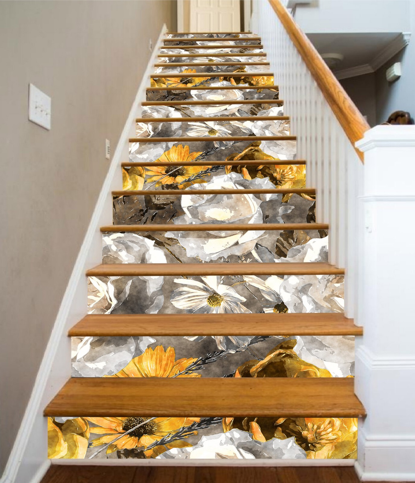 3D Yellow White Petals AZ451 Stair Risers Decoration Mural Vinyl Wallpaper Kay