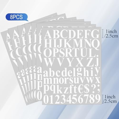 8 Sets 536 Pcs Vinyl Letter Number Stickers Alphabet Large Self 1 Inch White