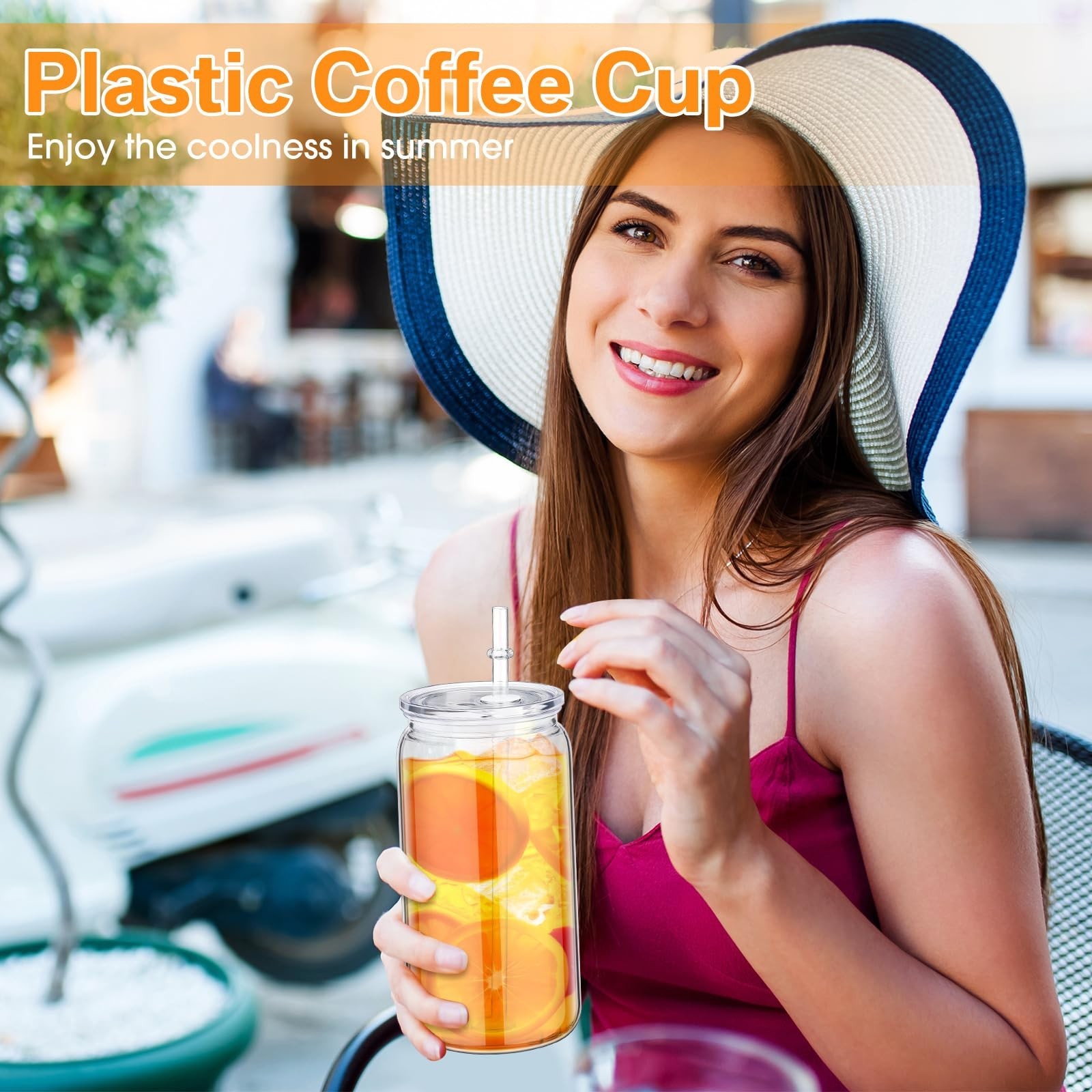 6 Pack Acrylic Mason Jars with Lids and Straws 16 oz Drinking Plastic Tumbler…