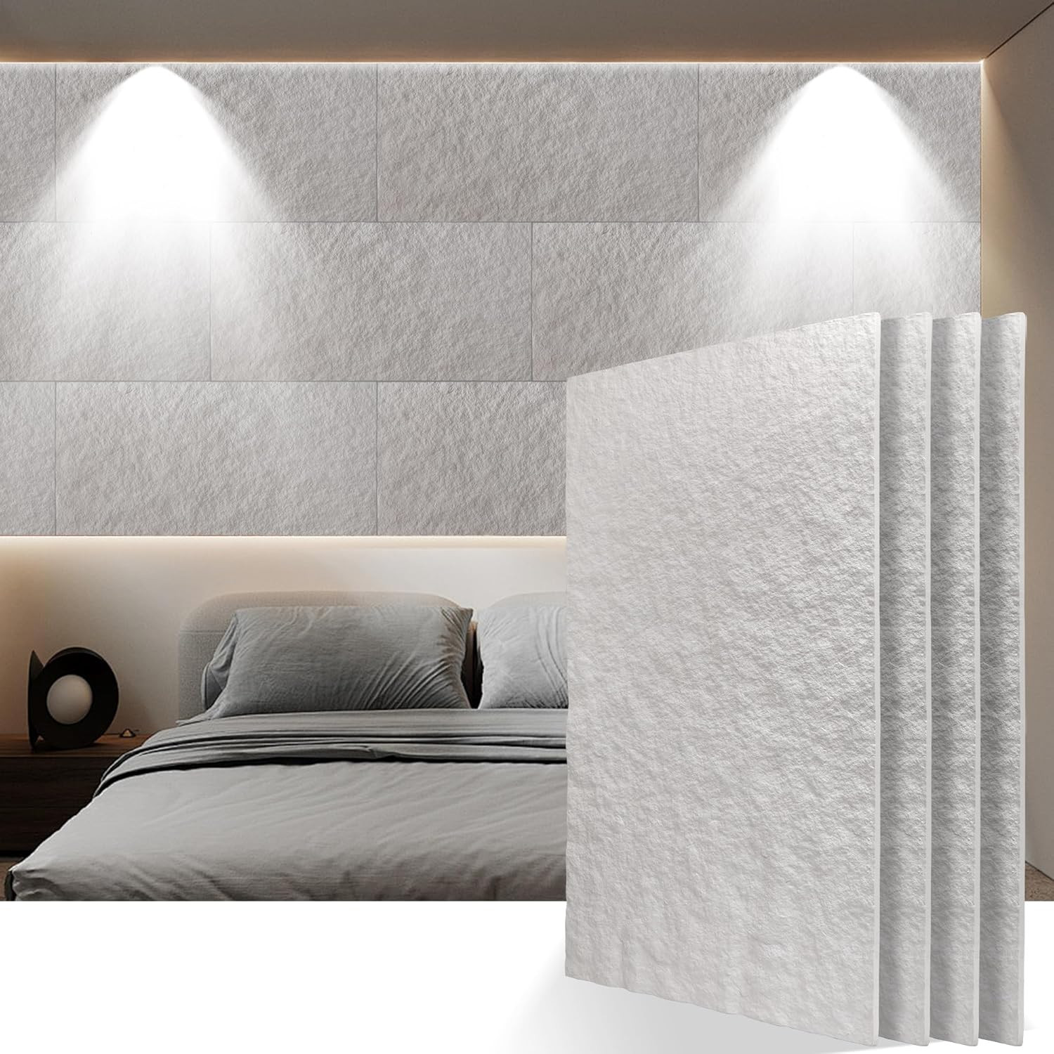 4 PCS PU 3D Faux Stone Wall Panels – Cement Texture Wainscoting Decor