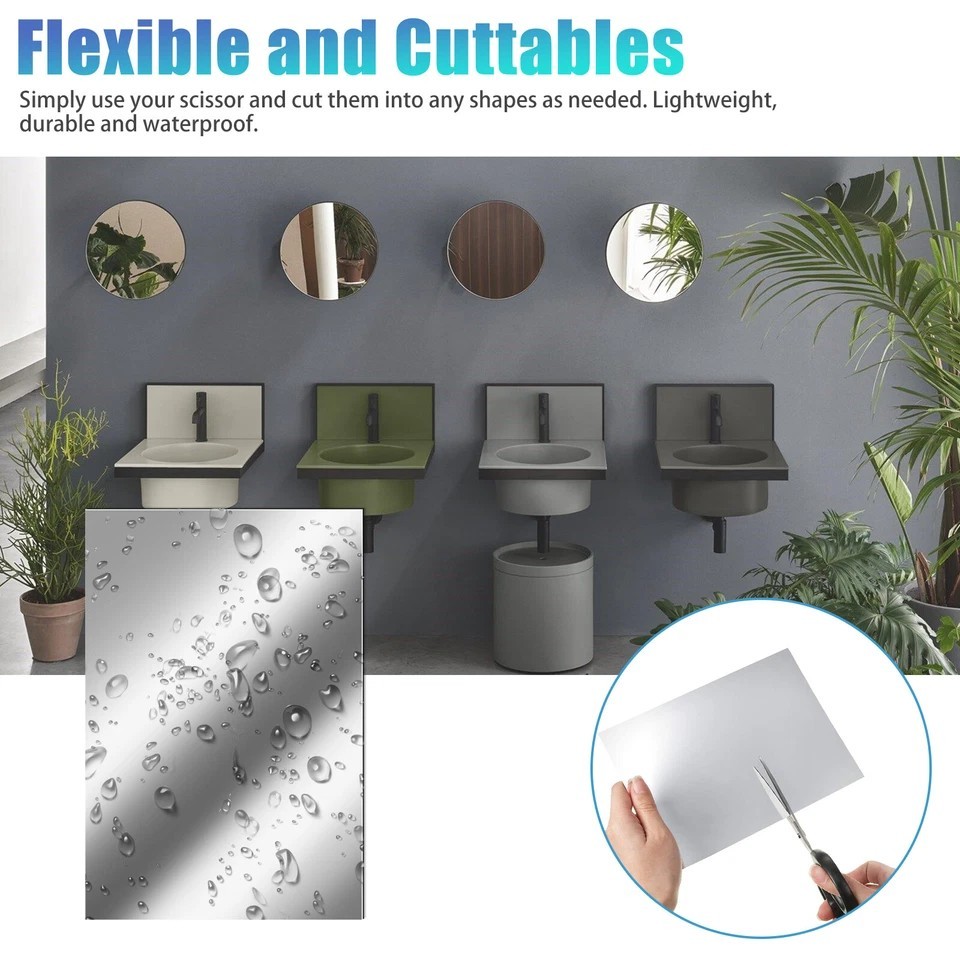 12Pcs 2-Size Self Adhesive Mirror Sheets Reflective Wall Sticker Film Home Decor
