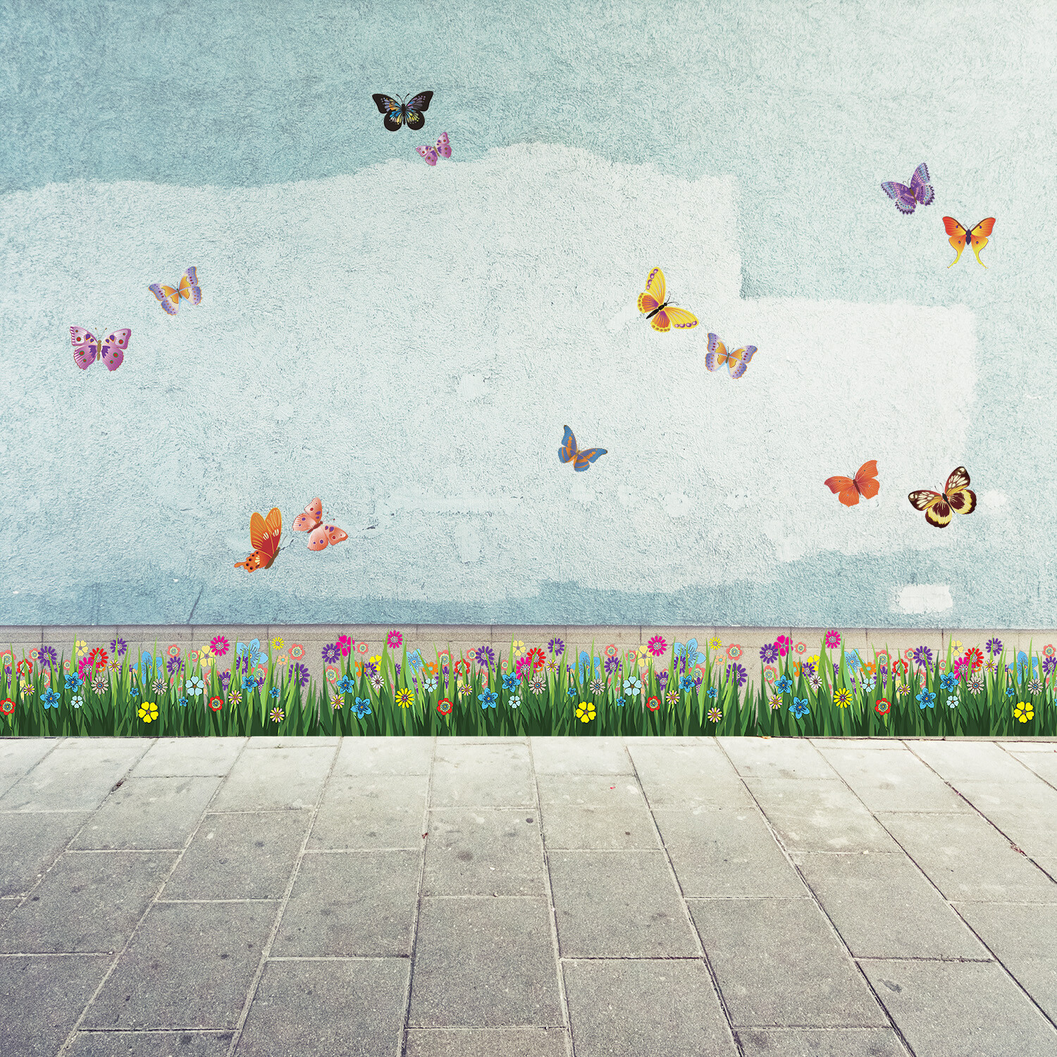 Walplus Spring Colorful Butterflies Grass Wall Stickers Decal Nursery Room Decor