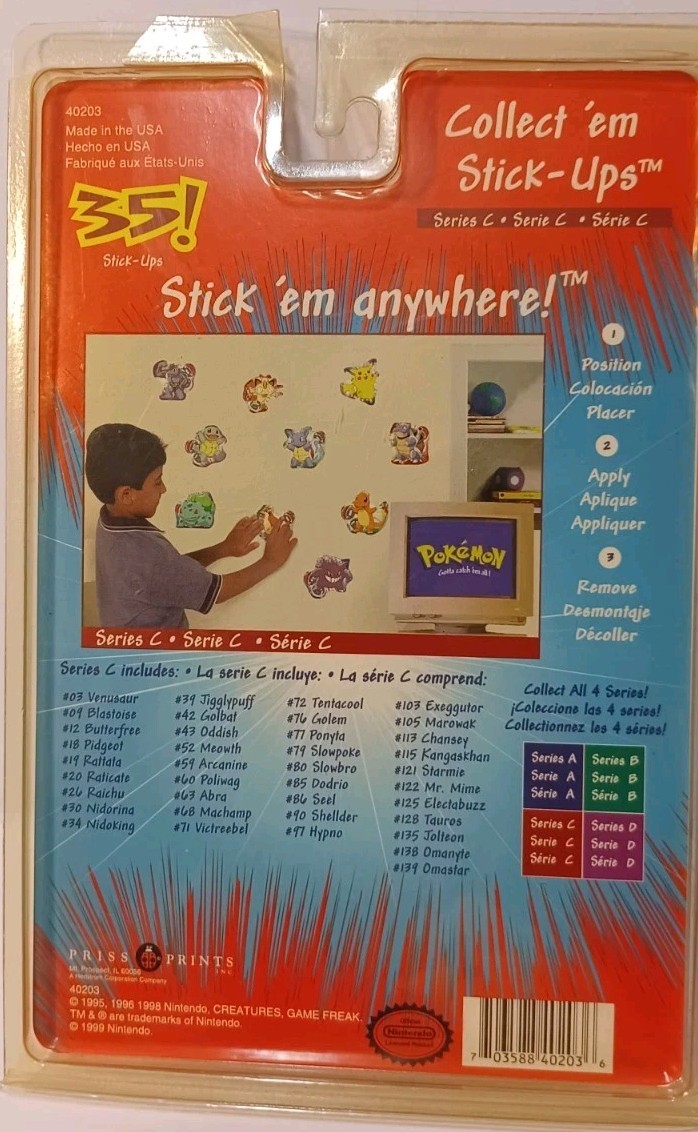 1999 Pokemon Stick Ups Wall Decals Series C in Original Package