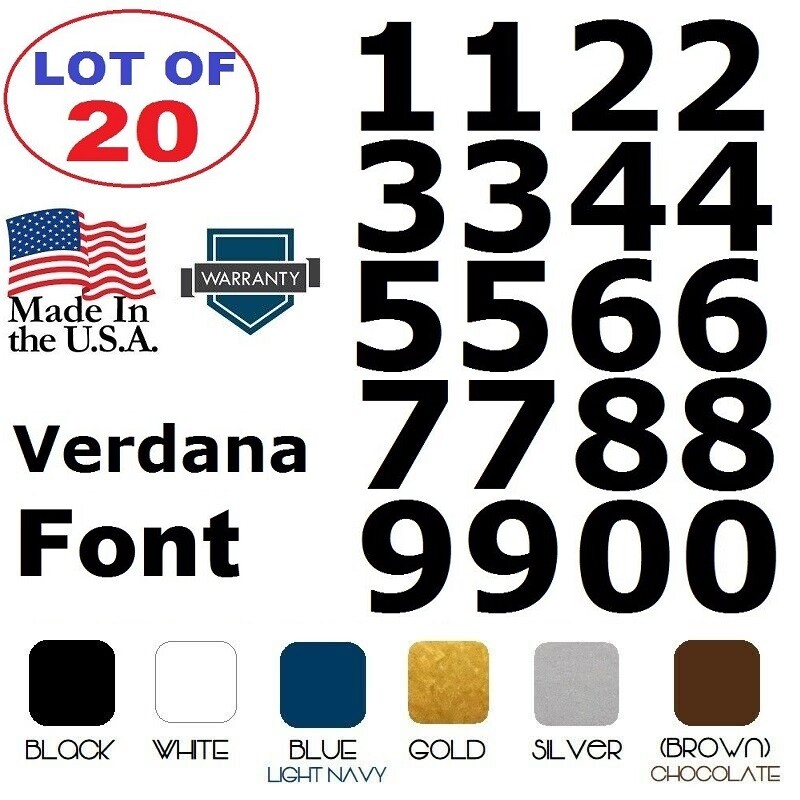 Lot of 20 White,Black Vinyl Street Address,Mailbox Number Decal Stickers VERDANA