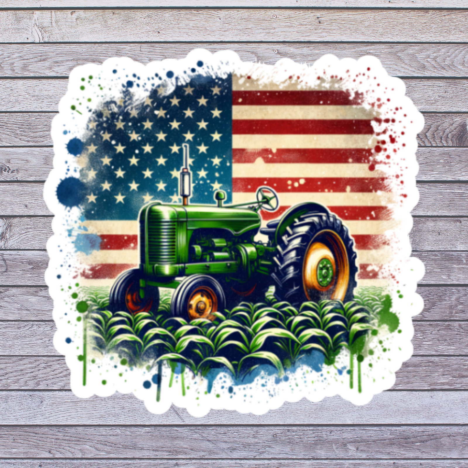 Tractor Sticker Vinyl Decal Vintage Farm American Flag Patriotic Country