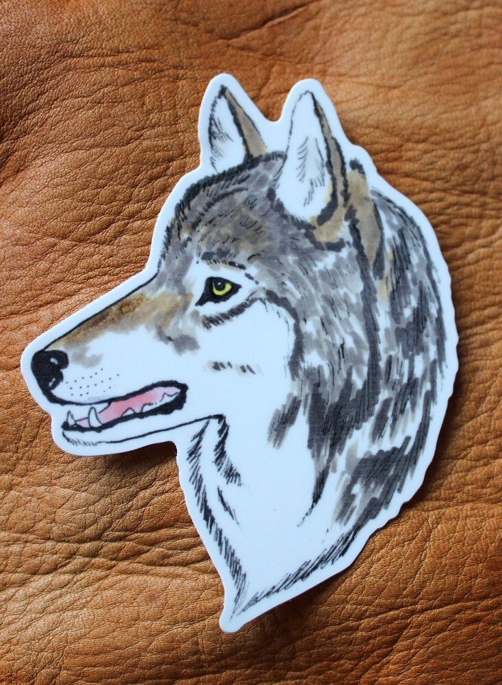 Gray Wolf Head 4" Vinyl Sticker
