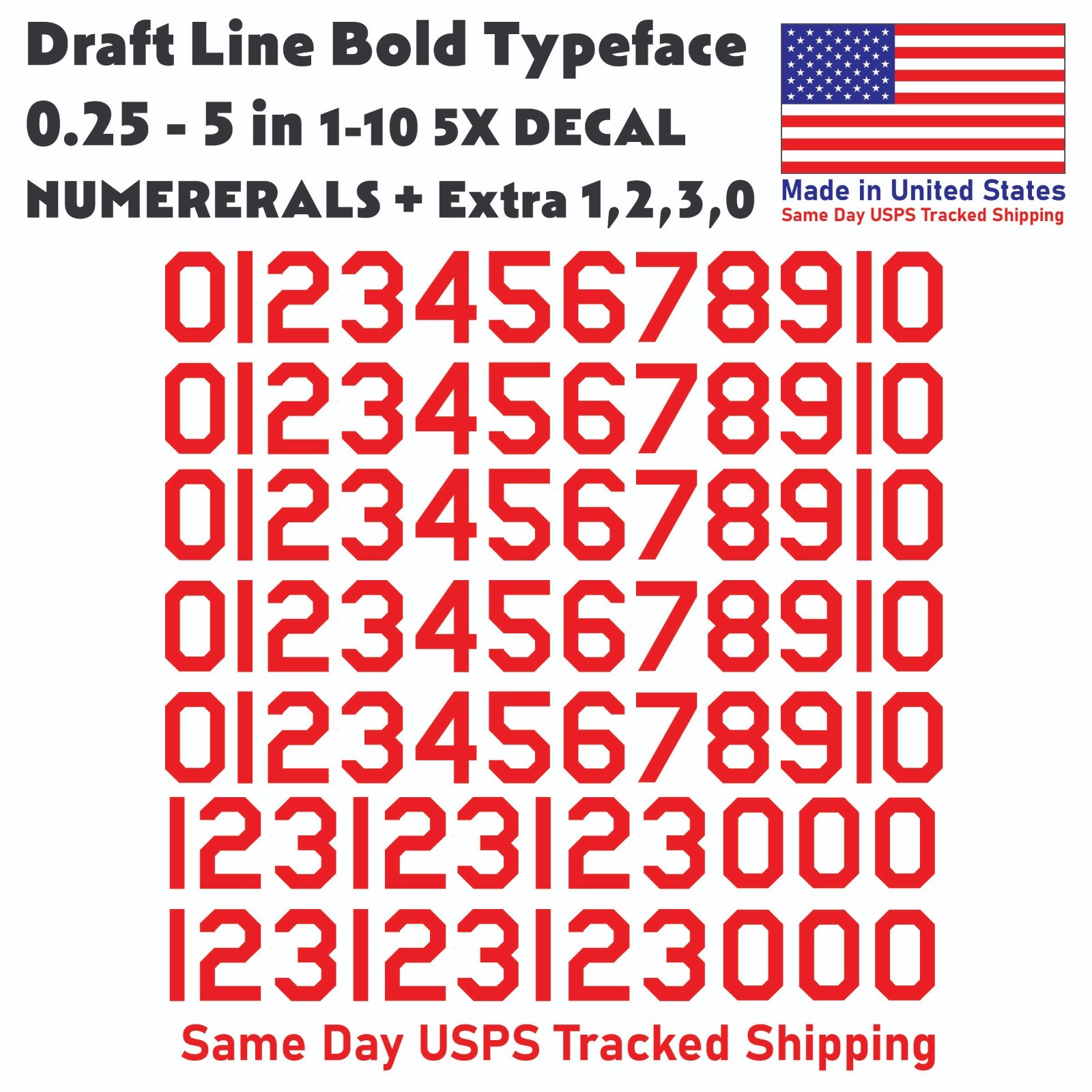 1-10 5x+ DRAFTLINE Outdoor Vinyl Decal Numbers for Mailbox Door Address Lockers