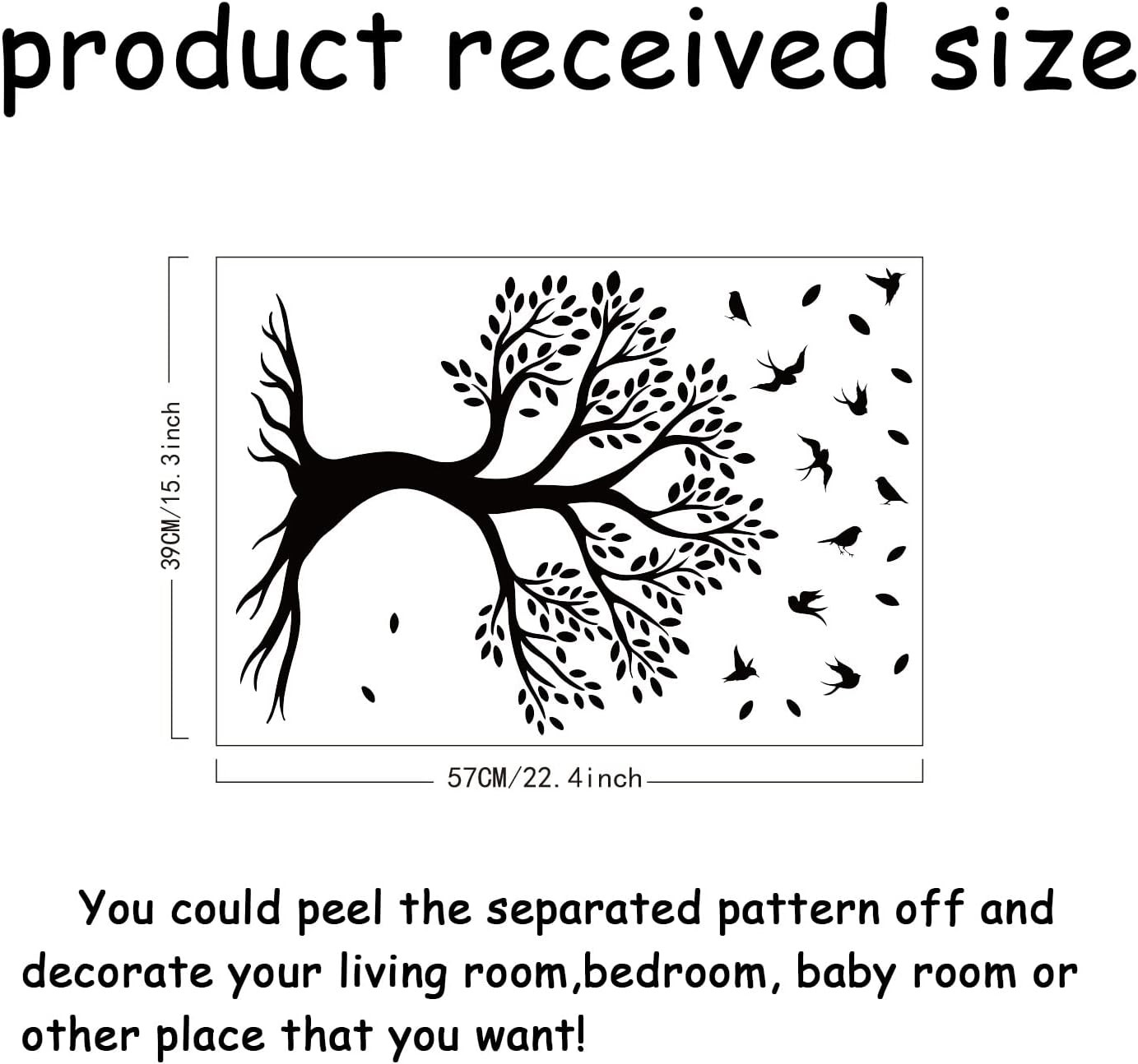 Tree of Life Wall Decor Stickers Birds & Branches 22.4X15.3 In