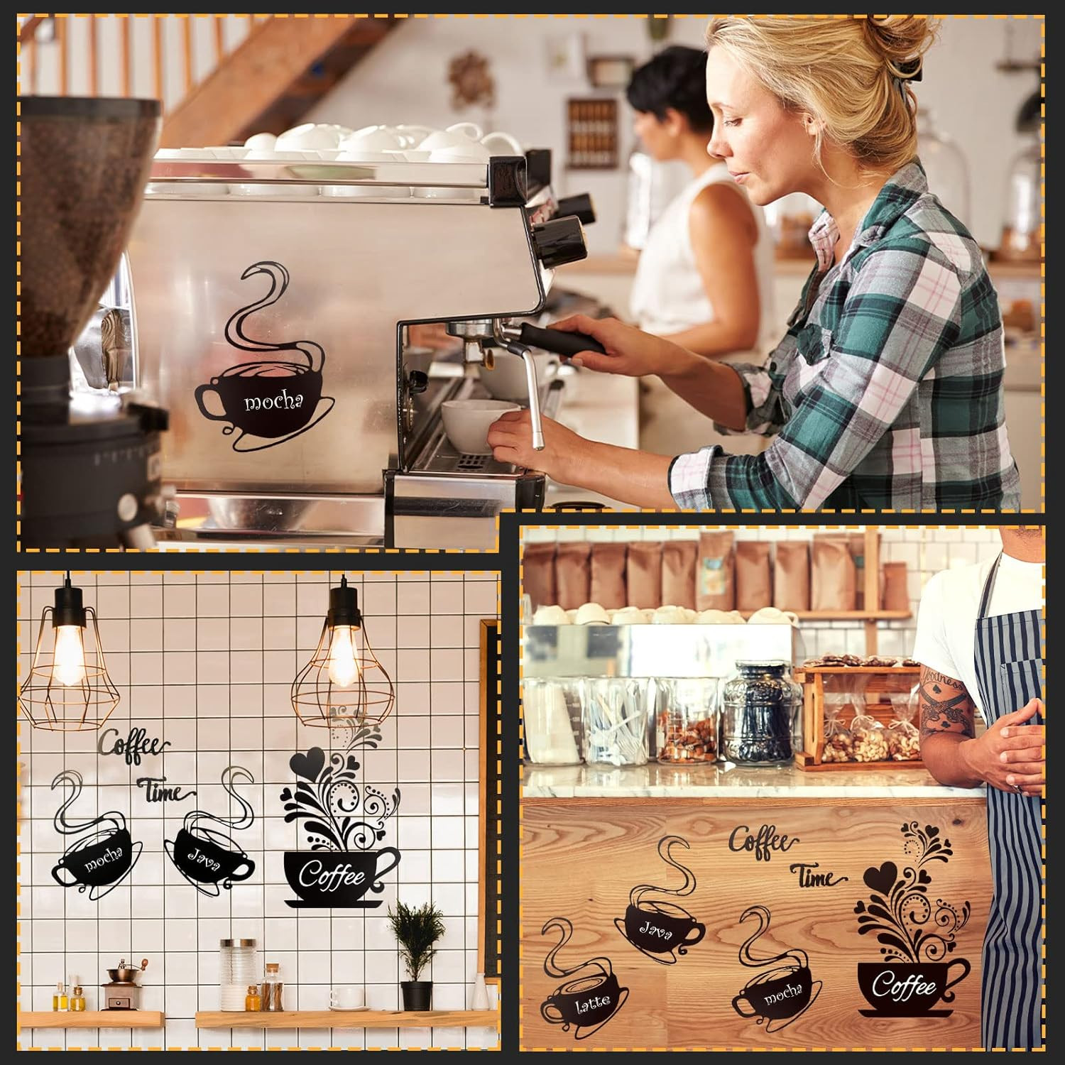 5 Pieces Coffee Cup Wall Stickers Kitchen Wall Decals Black Coffee Mug Latte Jav