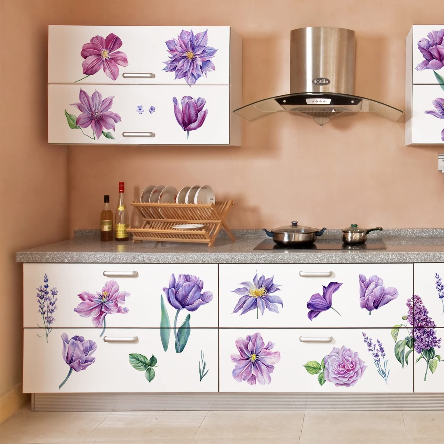 Romantic Purple Flowers Wall Stickers DIY Watercolor Lavender Lilac Wall Deca…