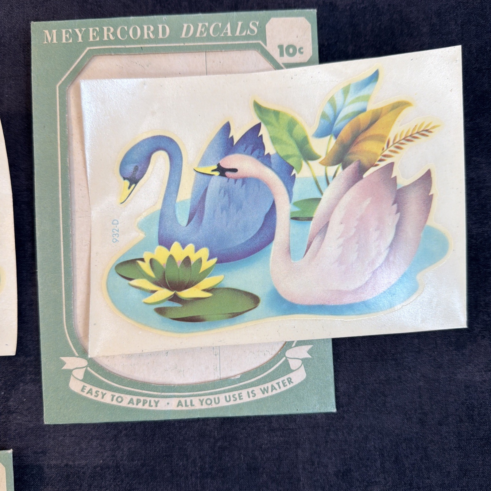 3 Meyercord Light Blue & Pink Swan Decals, Water Scene,Unused,Retro, Kitsch,MCM
