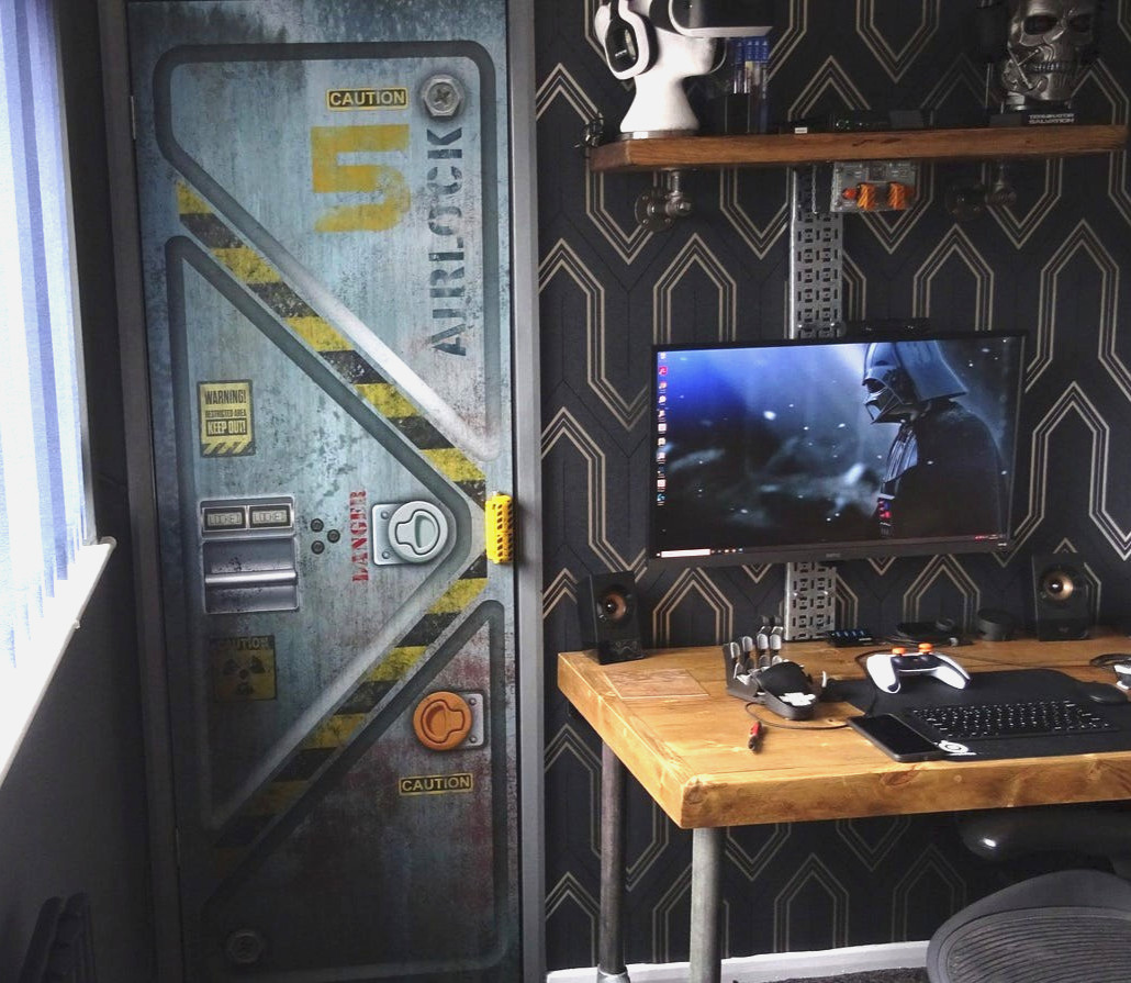 Sci-Fi Bunker Core Door Mural, Peel and Stick, Removable, Sticker, Cover, Decal