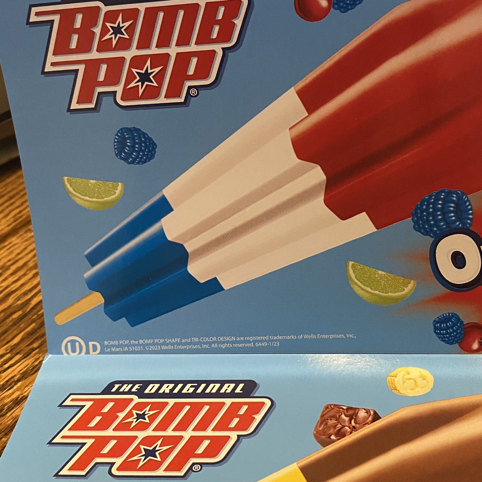 set of 2 NEW Original Bomb Pop decals stickers red white blue & banana fudge yum