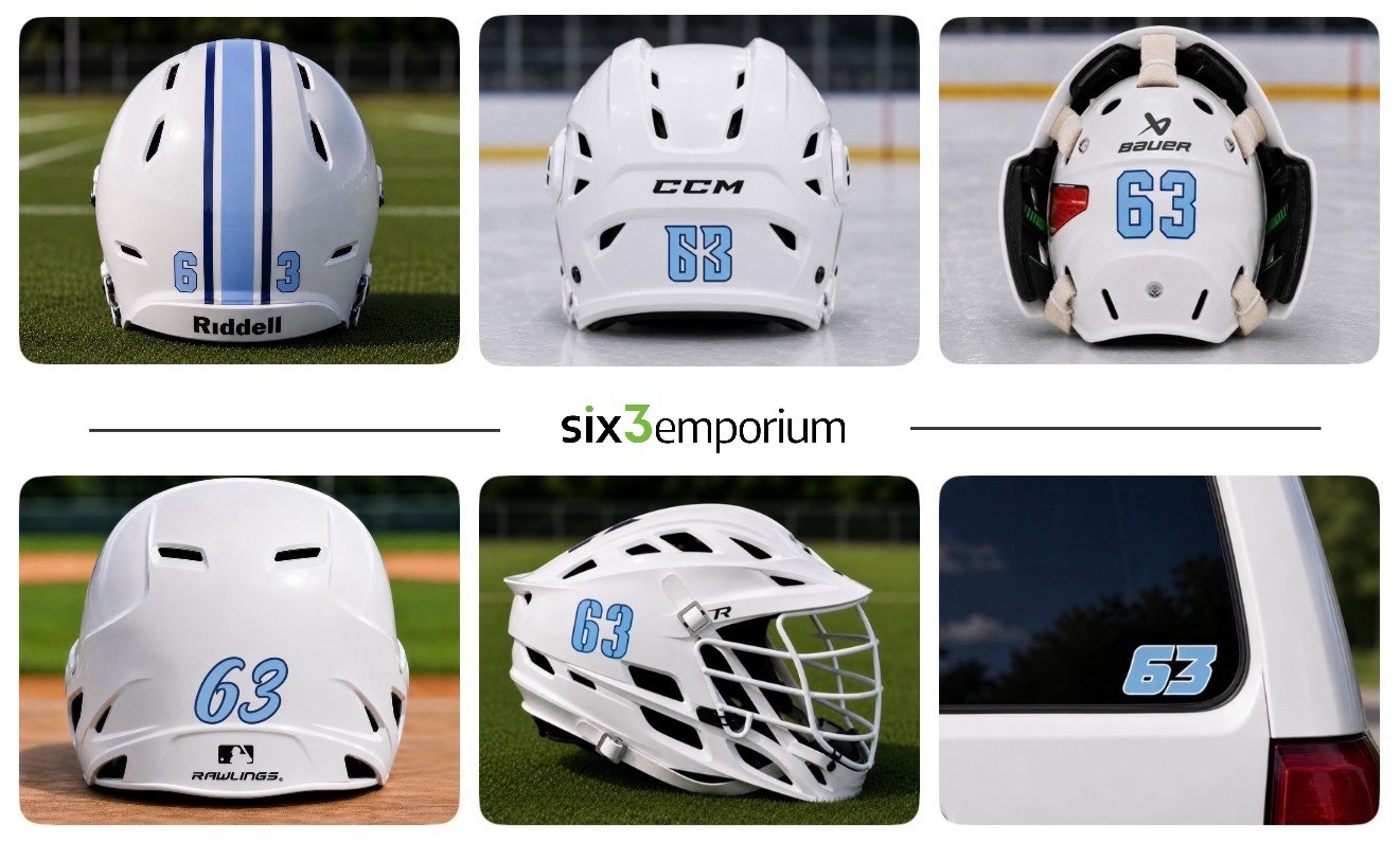 Set of TWO personalized Vinyl Sports Helmet Number Decals Baseball Softball