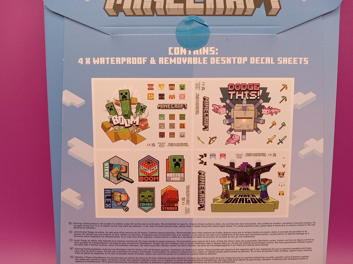 MINECRAFT Desktop Decals (44 Pieces Included) Reusable • Waterproof • Mojang NEW