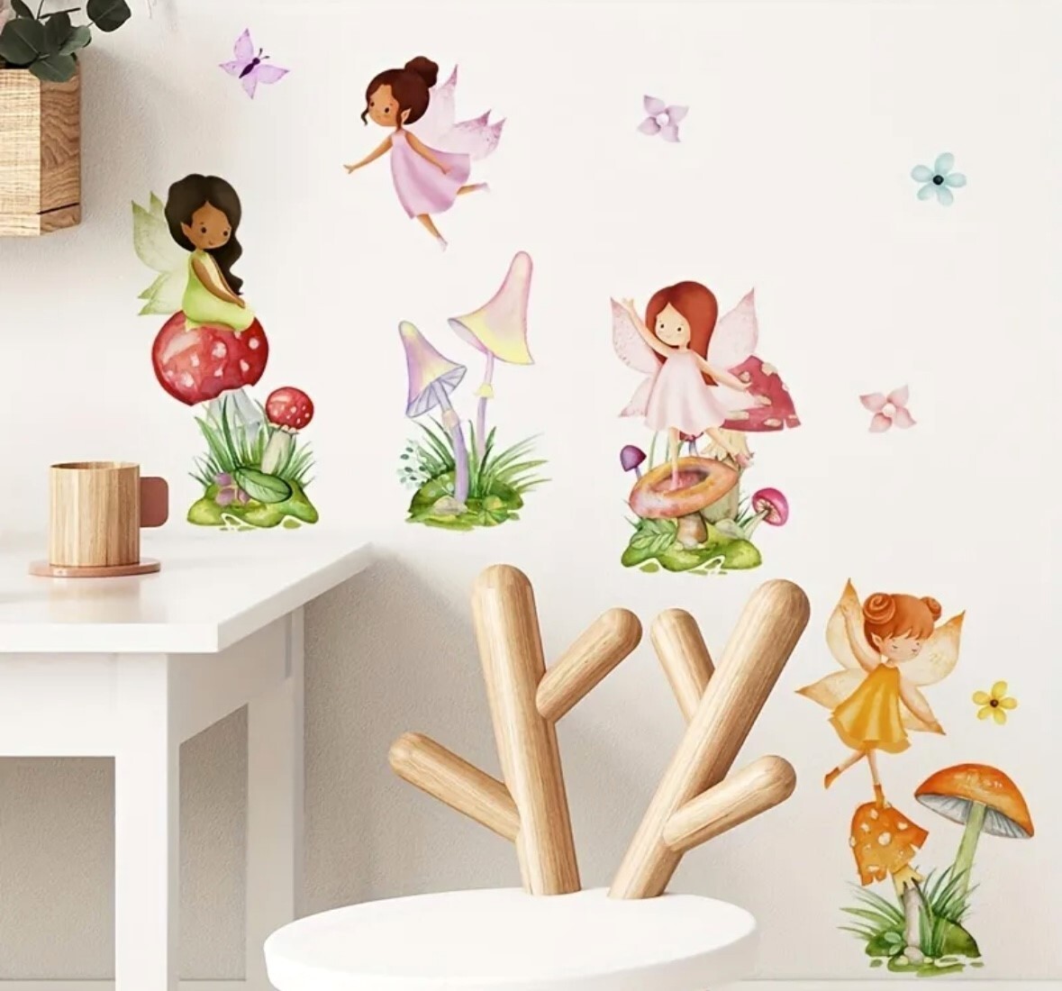 Children's Removable Wall Decals Magical Colorful Woodland Fairies Toadstools