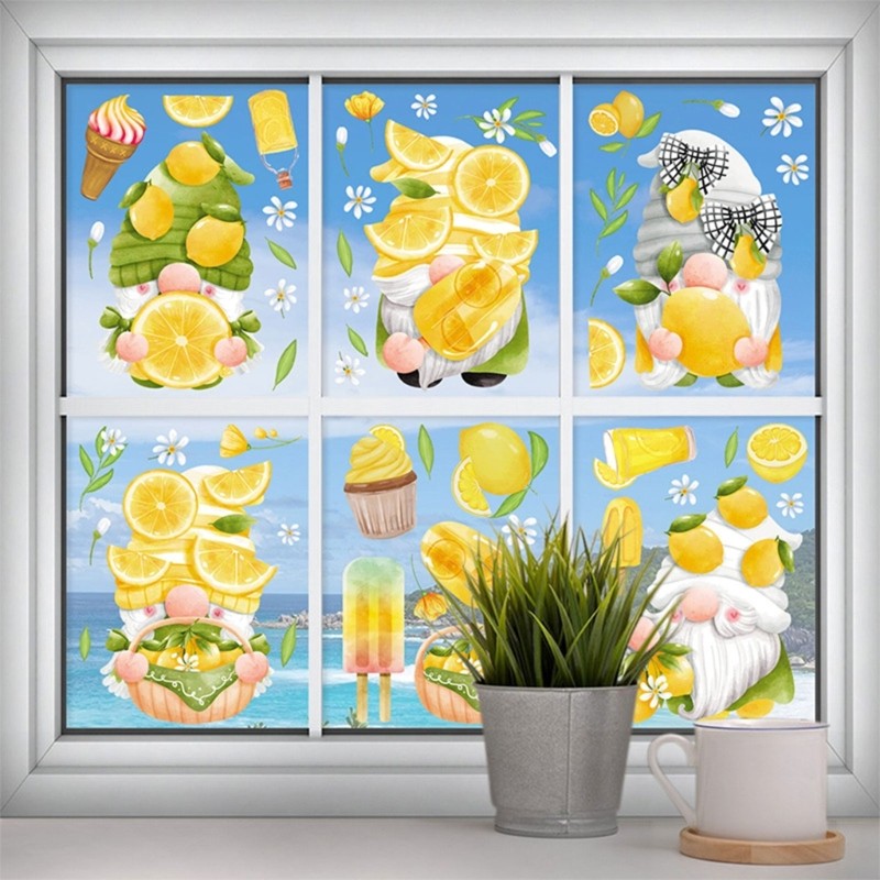9 Sheets Summer Window Clings Wall Stickers Beach Watermelon Lemon Window Decals