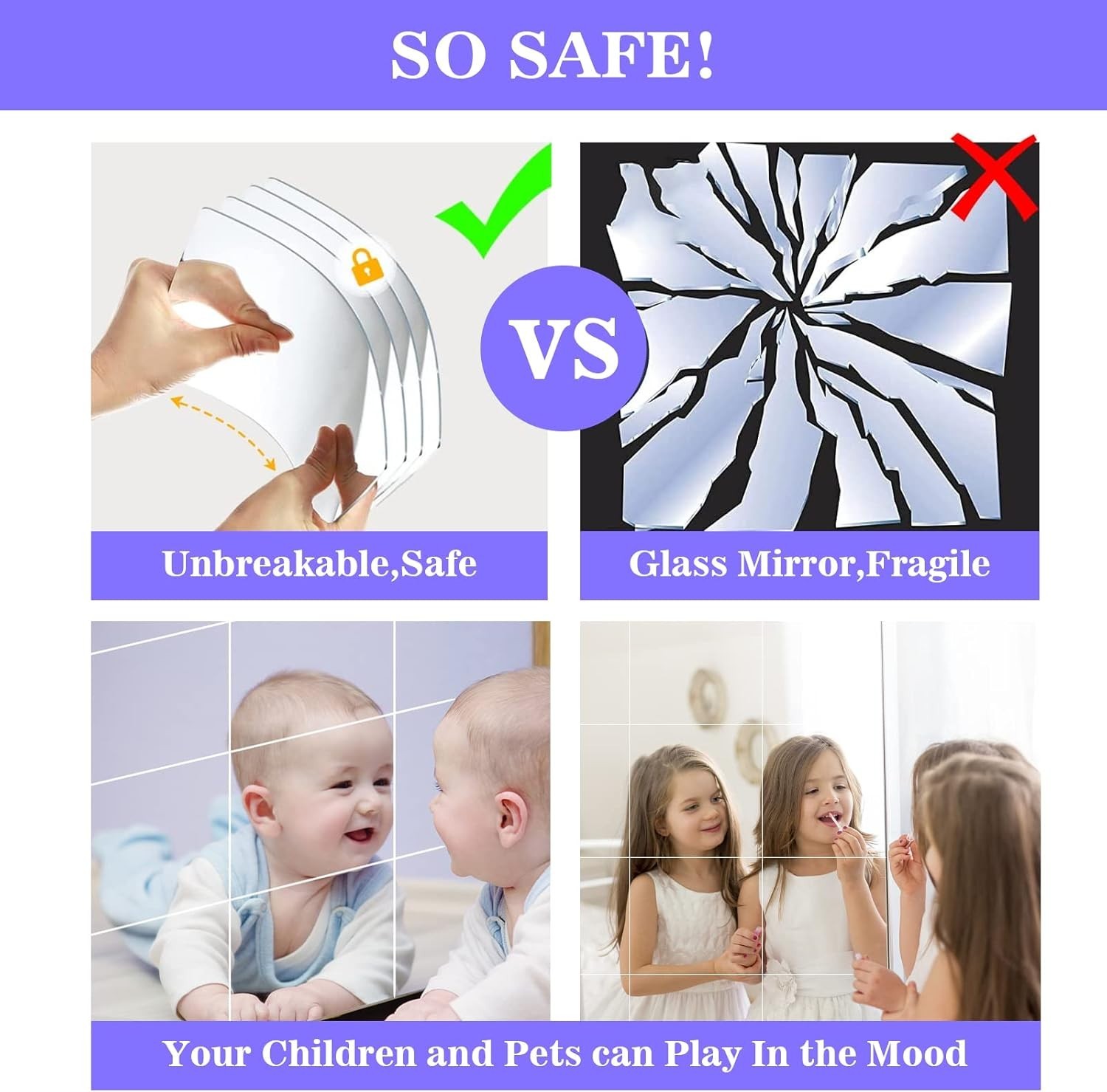 Flexible 8"x6" Acrylic Mirror Tiles – Self-Adhesive Décor for Versatile Use