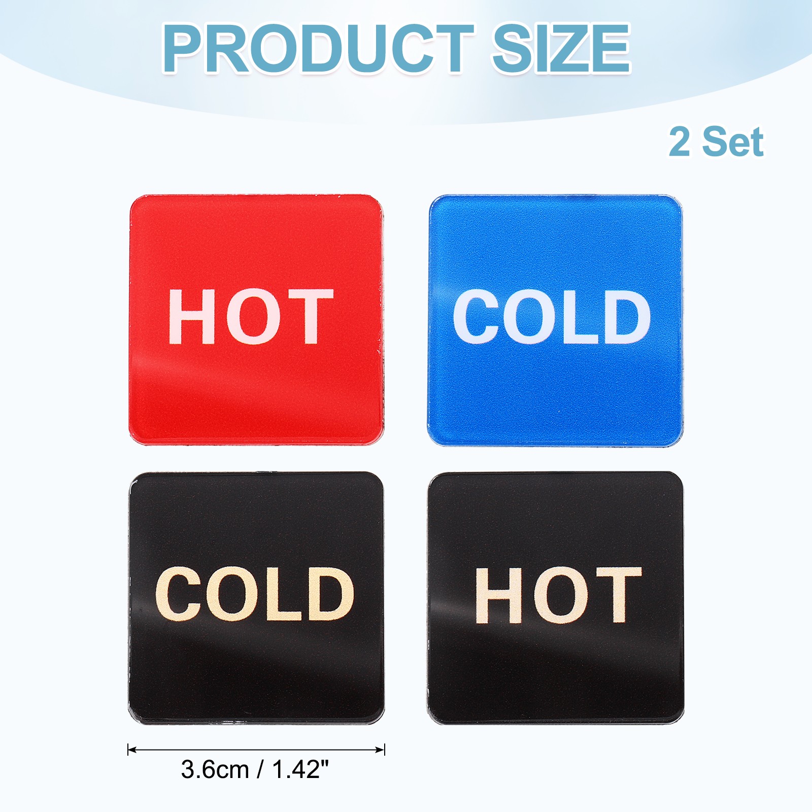4Set Hot and Cold Self-adhesive Stickers Square, Black/Black and Red/Blue
